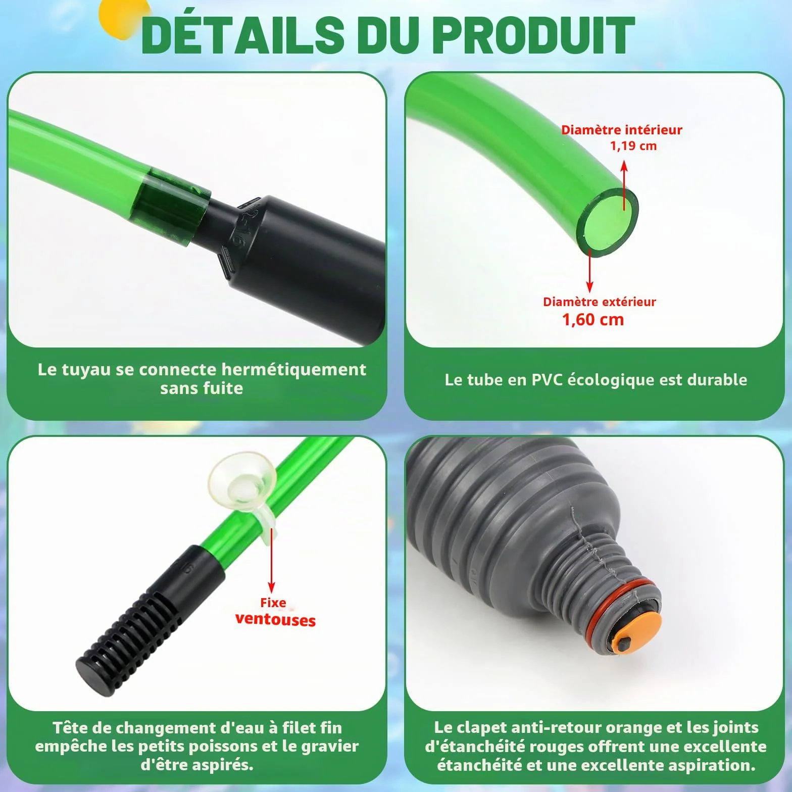 LPZMPZ Aspirateur Aquarium, Siphon Nettoyage Gravier avec Pompe pour Changement d'Eau