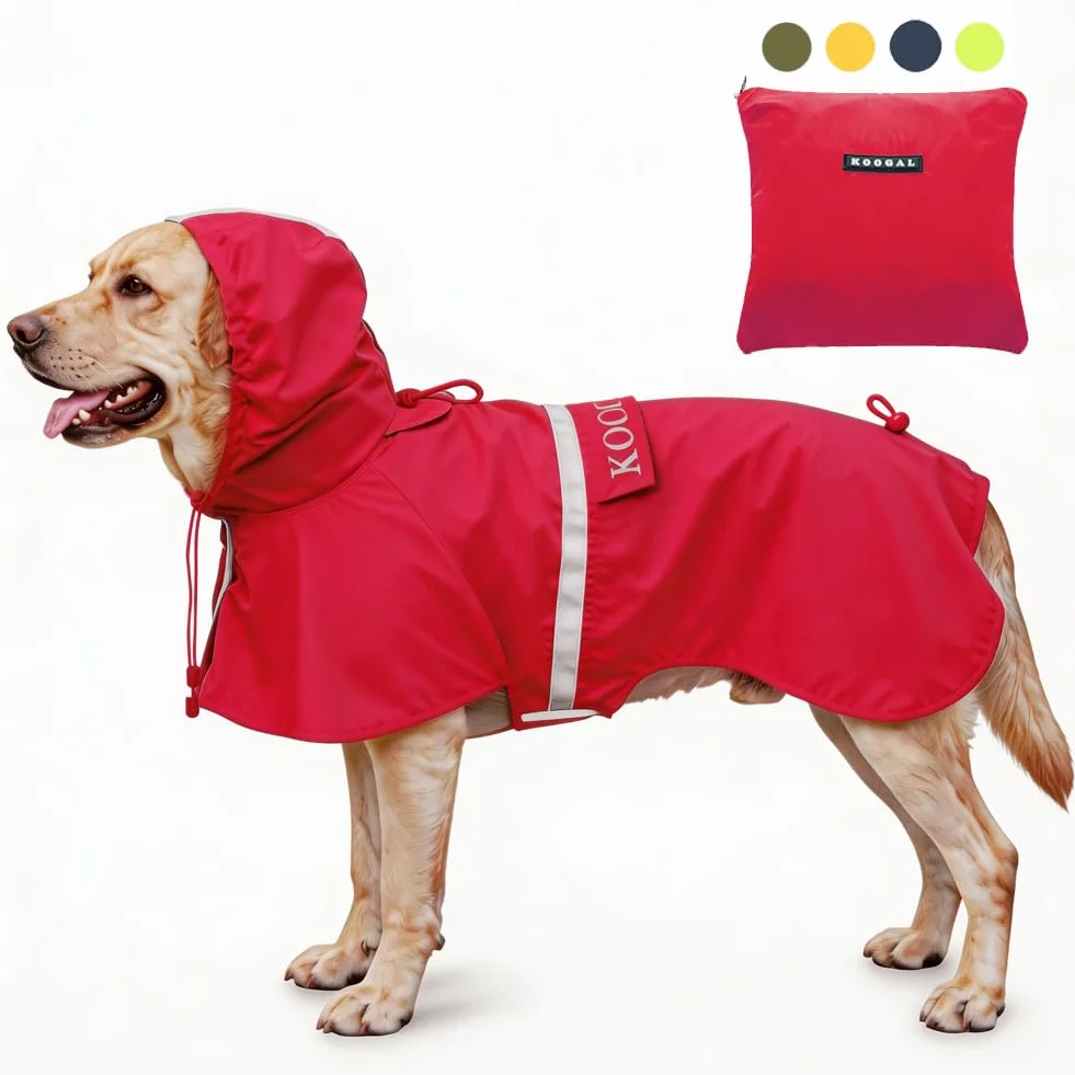 Imperméable Chien avec Capuchon Imperméable Manteau Chien Ultraléger Aéré Bandes Réfléchissantes Taille 4XL Rouge