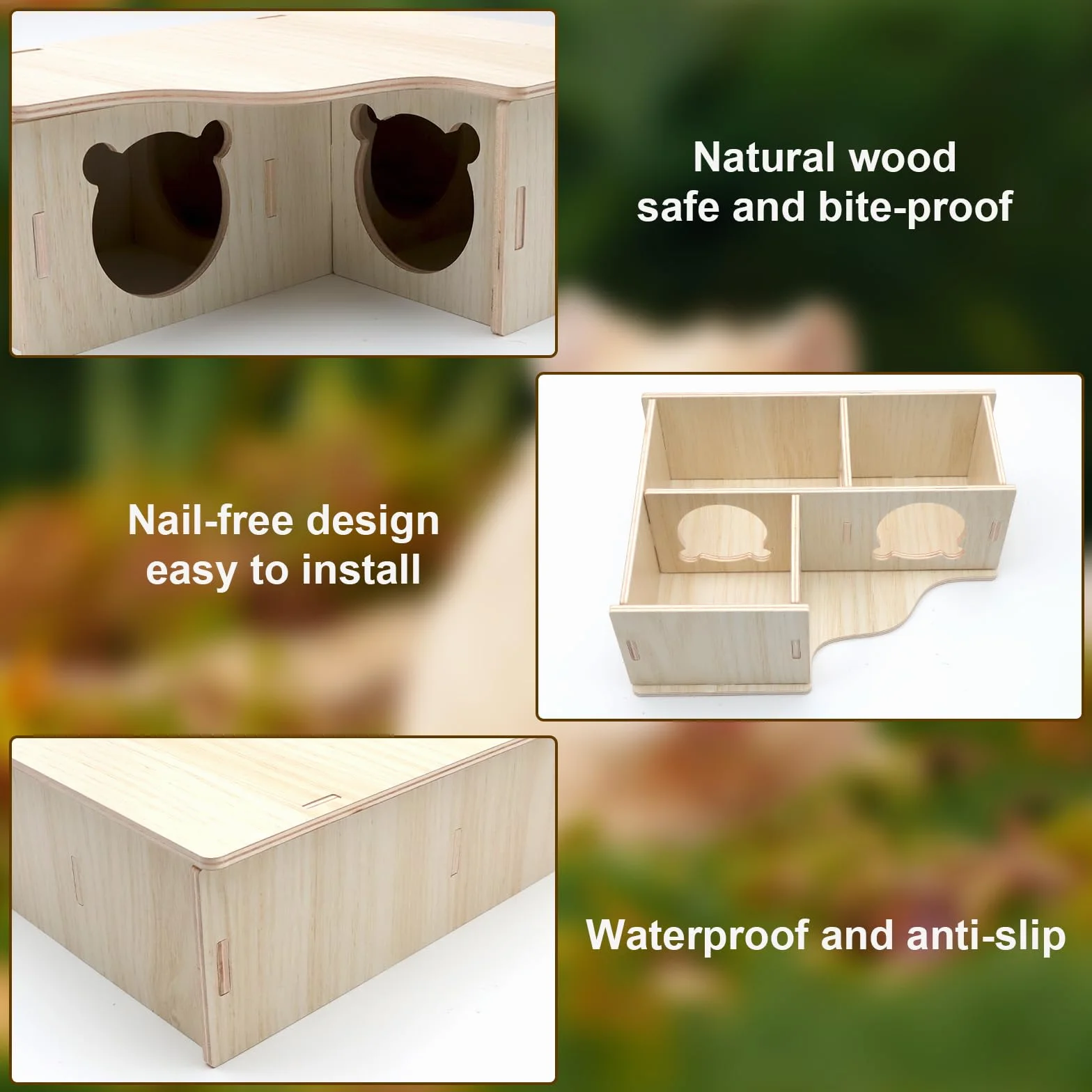 Maison Hamster Bois 3 pièces – Maison Hamster à Plusieurs Chambres résistante à l’Eau, cachette Hamster en Bois Naturelle et écologique, Maison Hamster Cage Facile à Nettoyer pour rongeurs
