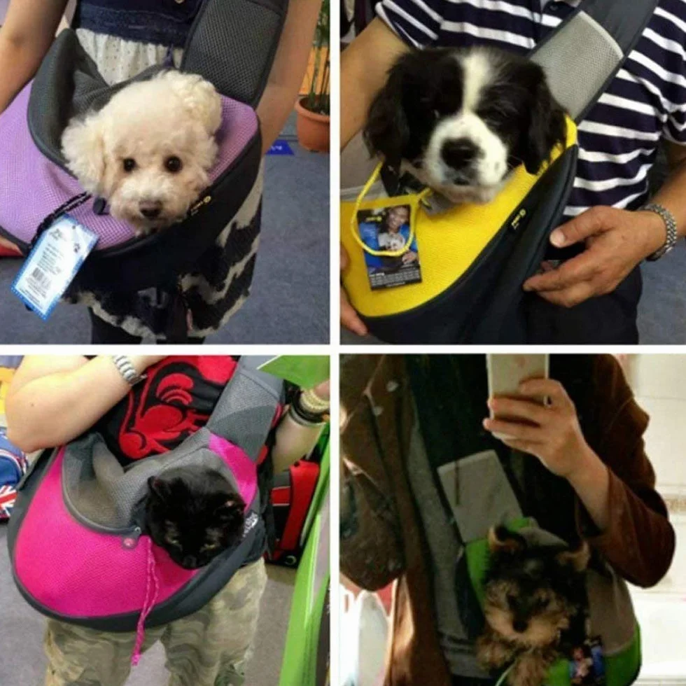 Sac de transport pour animal domestique, bandoulière mains libres chien chat avec sangle réglable et fermeture éclair