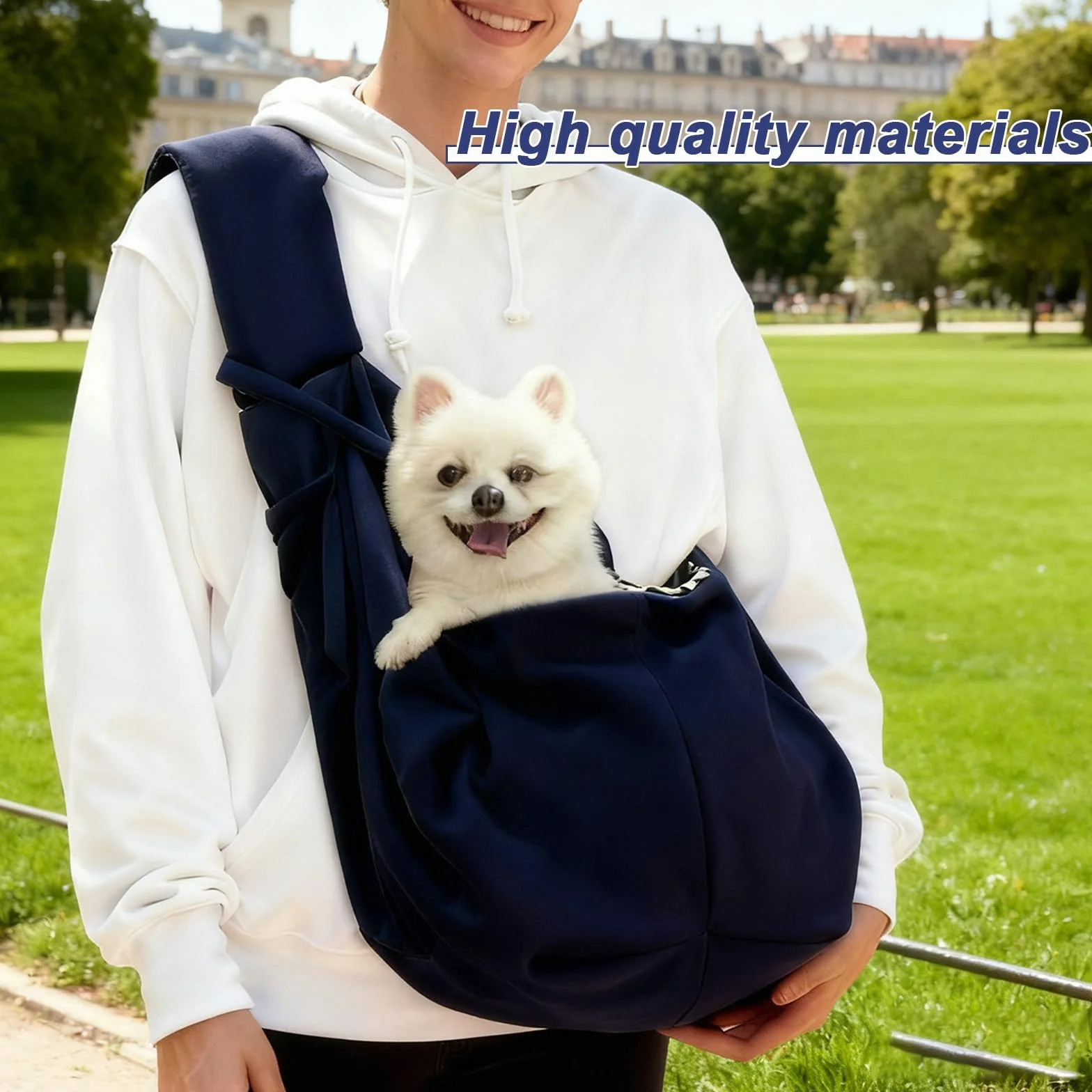 Sac Transport Petit Chien Bleu Marine Bandoulière Réversible Poche Animaux 6 kg