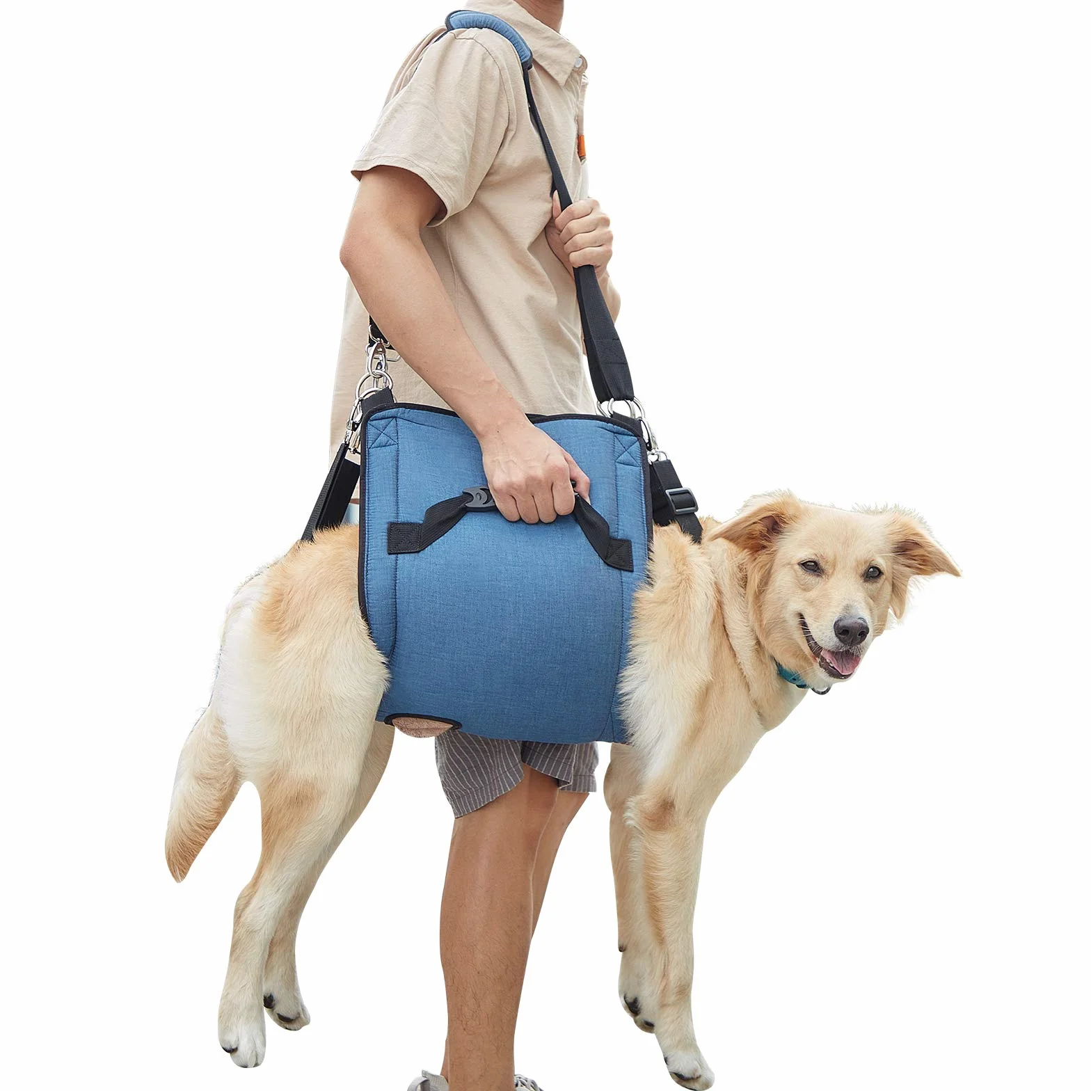 COODEO Porteur pour Chien Sling, Sac à Dos d'urgence pour Soutien des Pattes, Harnais de Levage pour Chiens âgés arthrite (XL, Bleu)