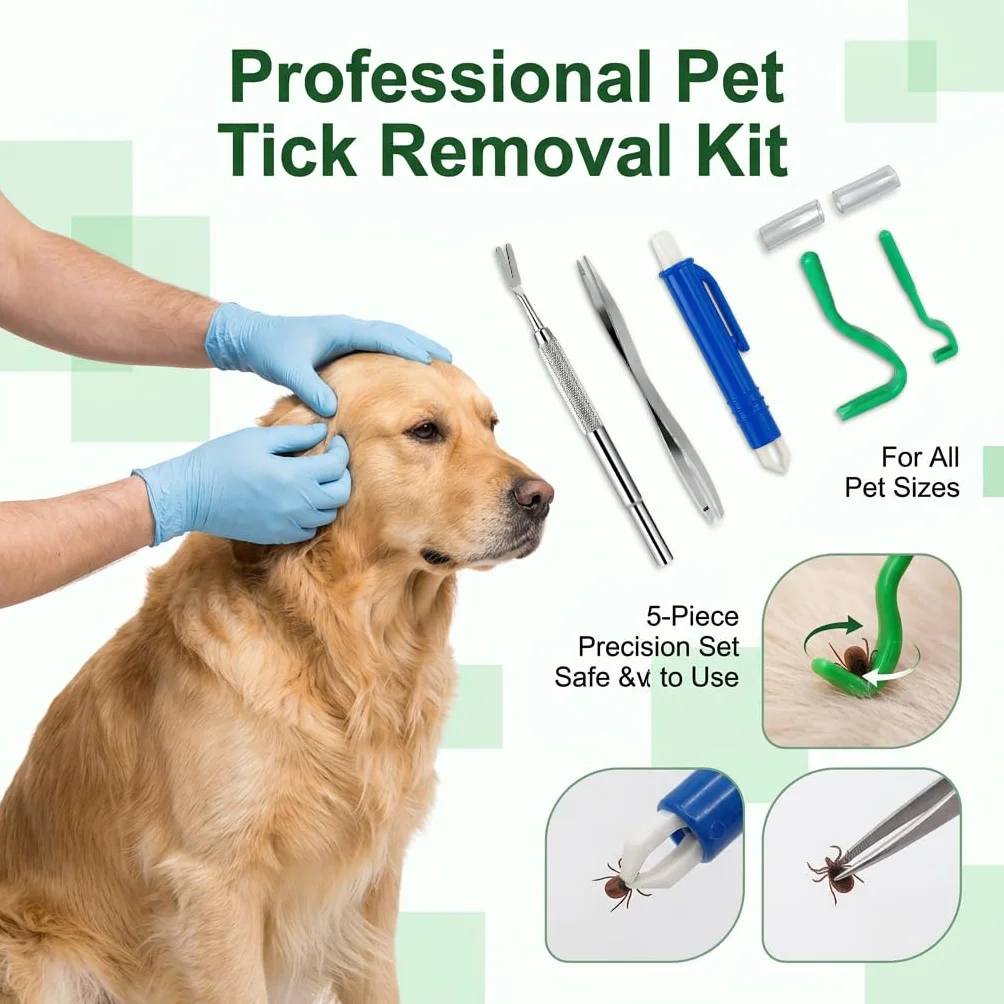 Pinces Tiques avec Étui pour Chien Chat Humain, Protection Contre Les Tiques 5 en 1