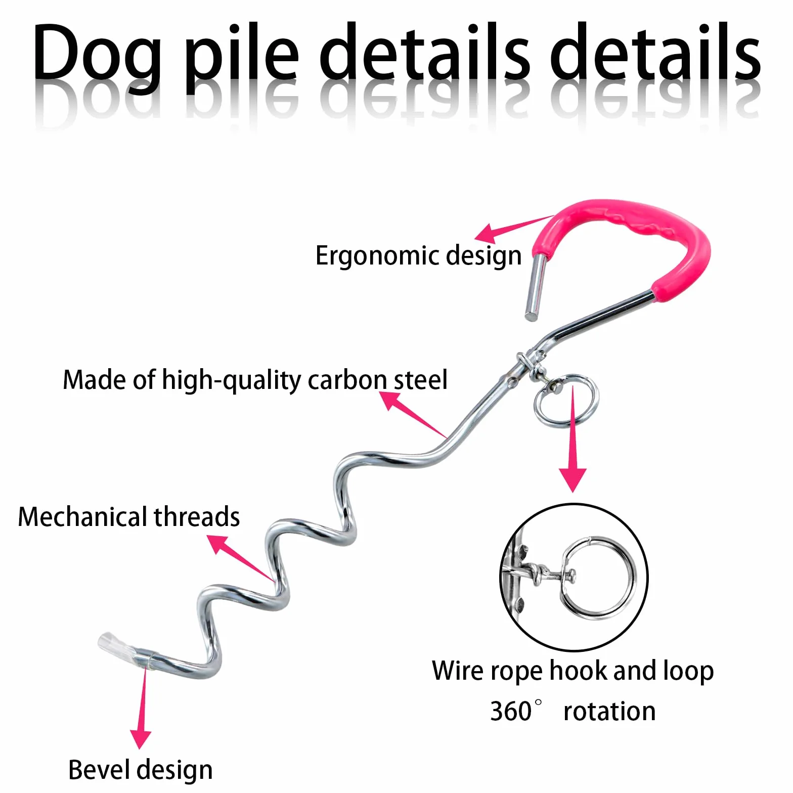 3 m Laisse pour Chien avec 42 cm Ancrage au Sol, 6 mm Câble d'attache Chiens Petite Medium Grande avec Crochet Pivotant, Jusqu'à 250 kg, PVC Coated, Anti-Morsure, Chaîne Chien Extérieur (3m Rose)