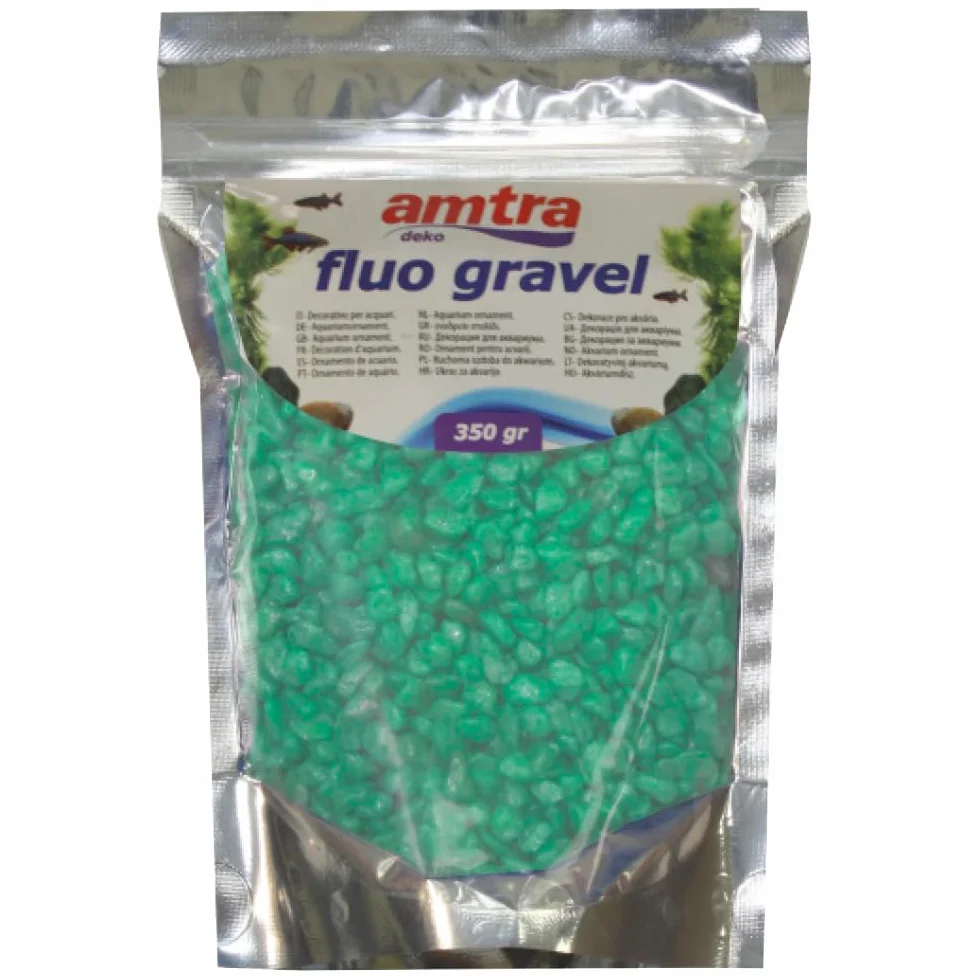 Amtra Fluo Gravel Décoratif pour Aquarium, Gravier en céramique pour Fond d'eau Douce et salée, sans poussière, Vert, 350 g