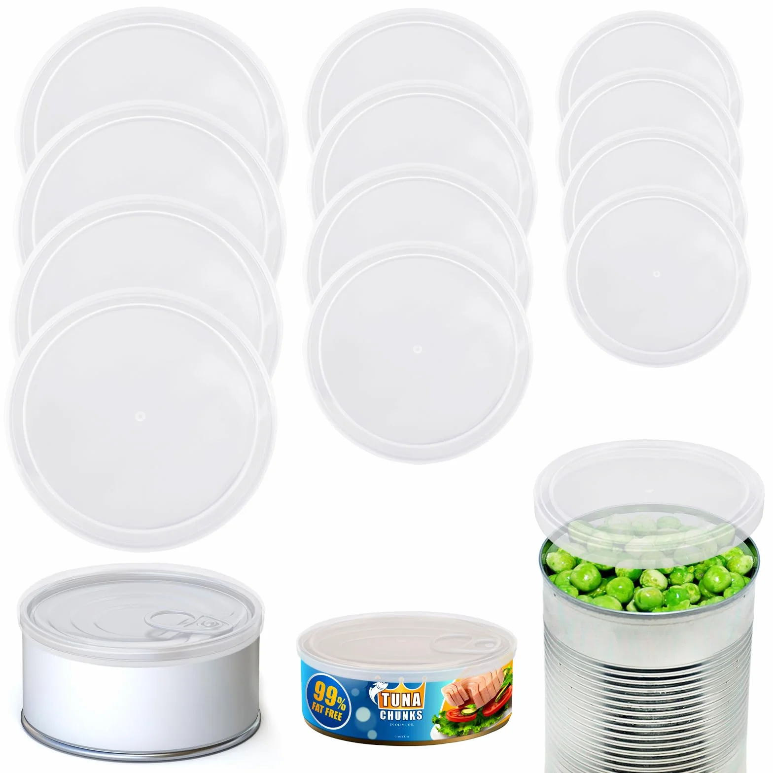 Couvercle Boite de Conserve 12 Pièces 3 Tailles Transparent pour Conservation Aliments