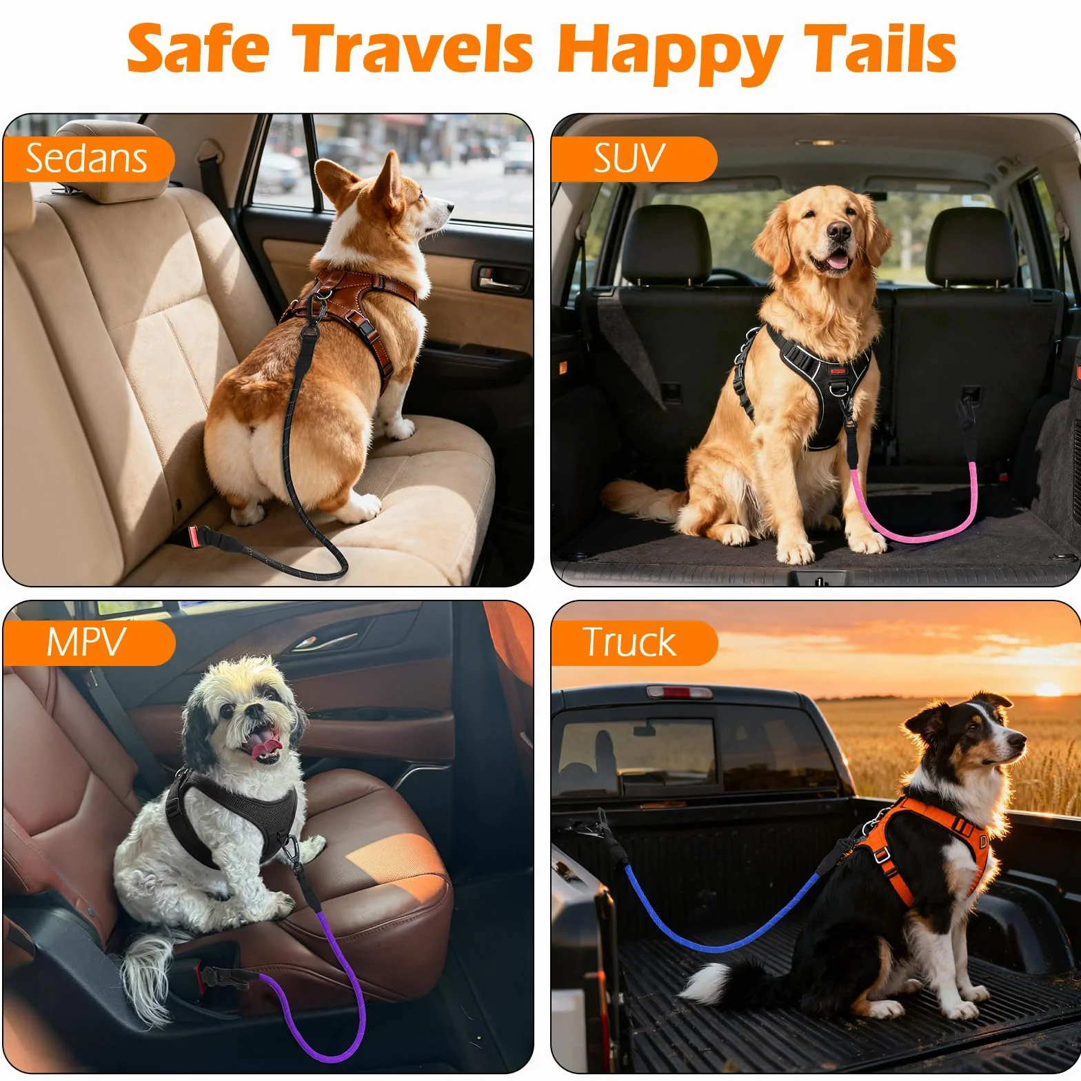 PetBonus Harnais Voiture Chien Ceinture Sécurité Nylon Indéchirable Toutes Tailles Noir