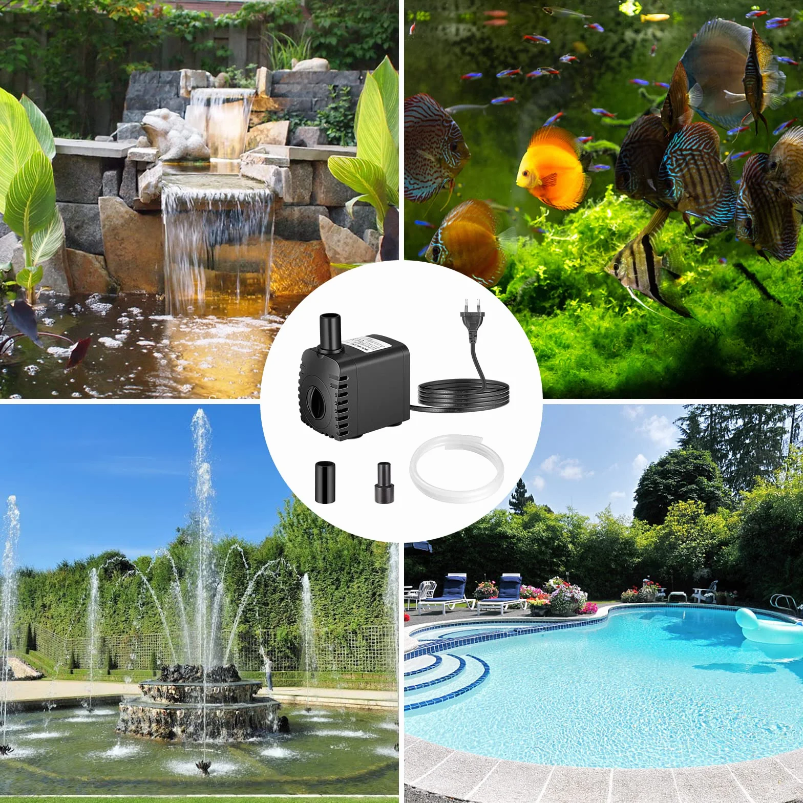 Pompe à eau submersible 8 W 600 l/h AC220-240 V Noir Plastique