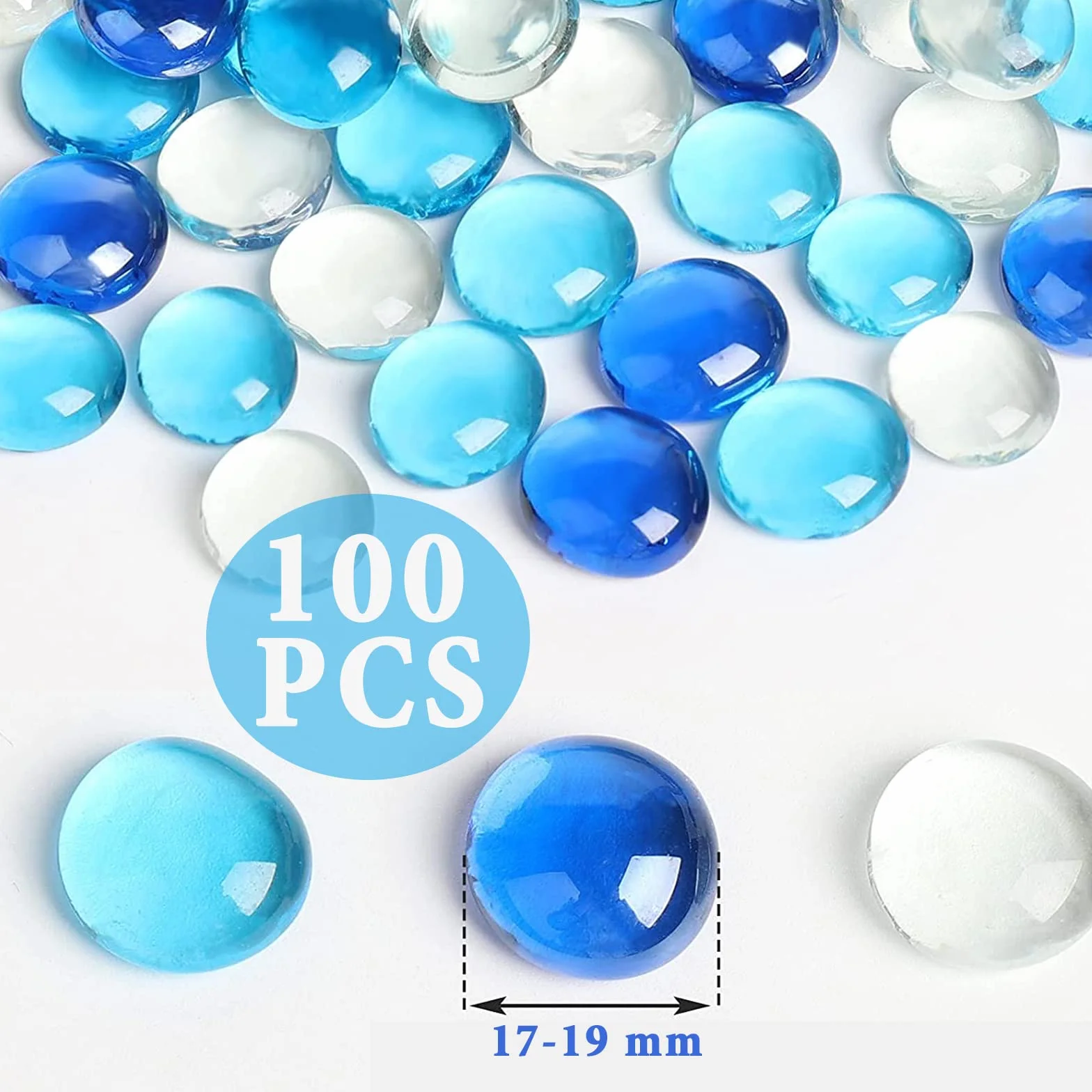 Galets de Verre Translucides 100 Pièces Bleu Pierres Décoratives Mosaïque pour Vase Remplissage Décoration