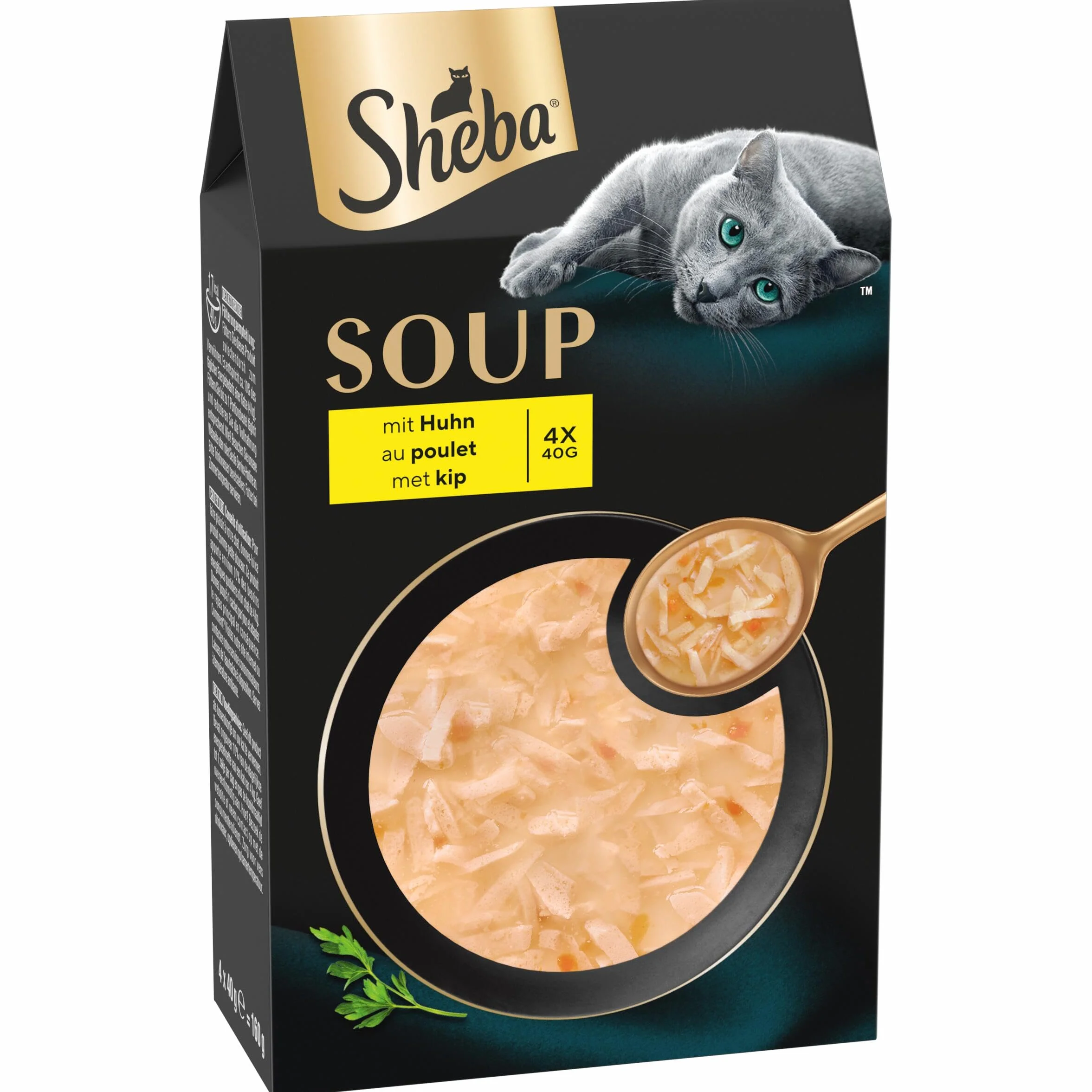 SHEBA Soupe Sachet de Nourriture Humide pour Chat Adulte au Poulet, Pack de 40 (10 x 4 x 40 g)