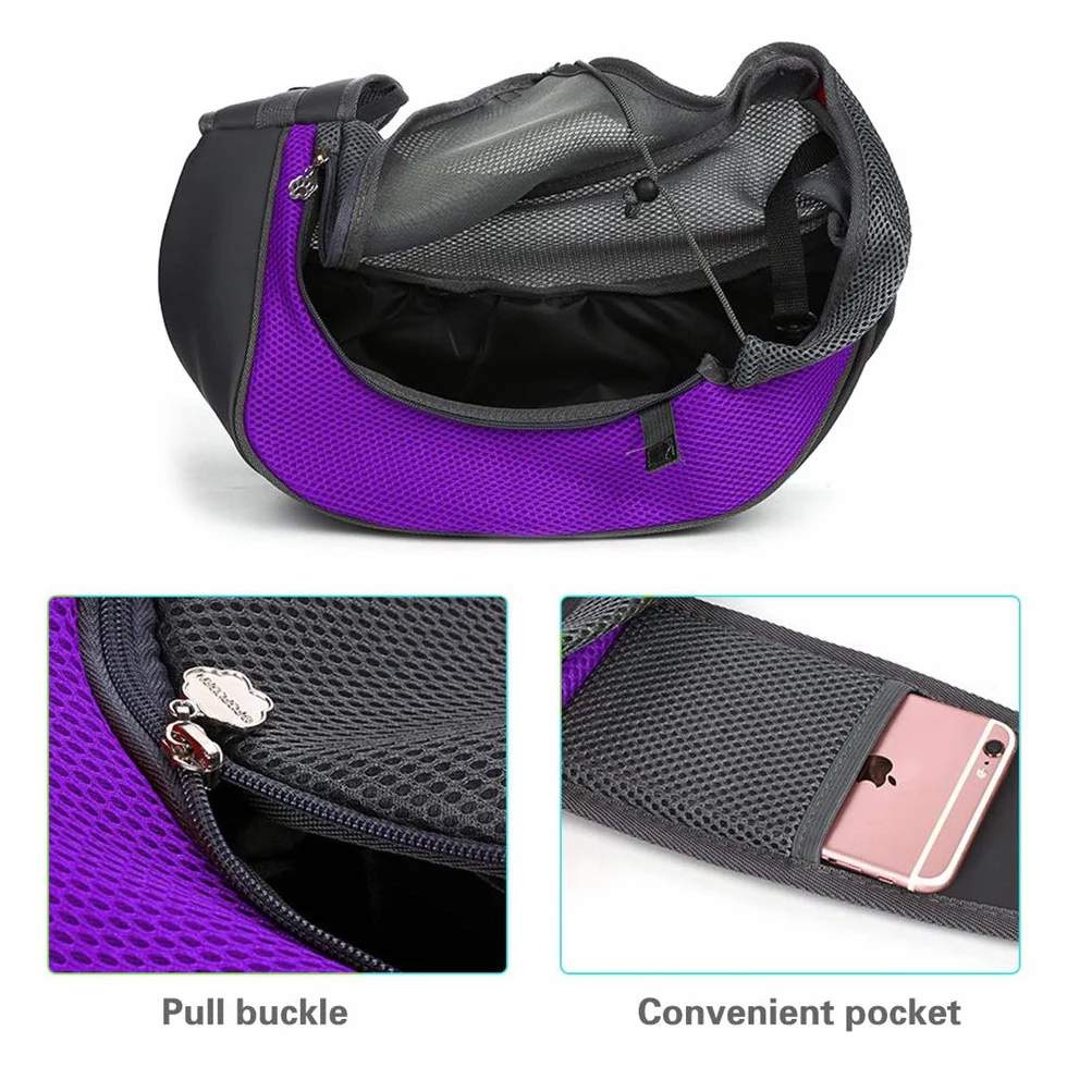 Sac de transport pour animal domestique, bandoulière mains libres chien chat avec sangle réglable et fermeture éclair