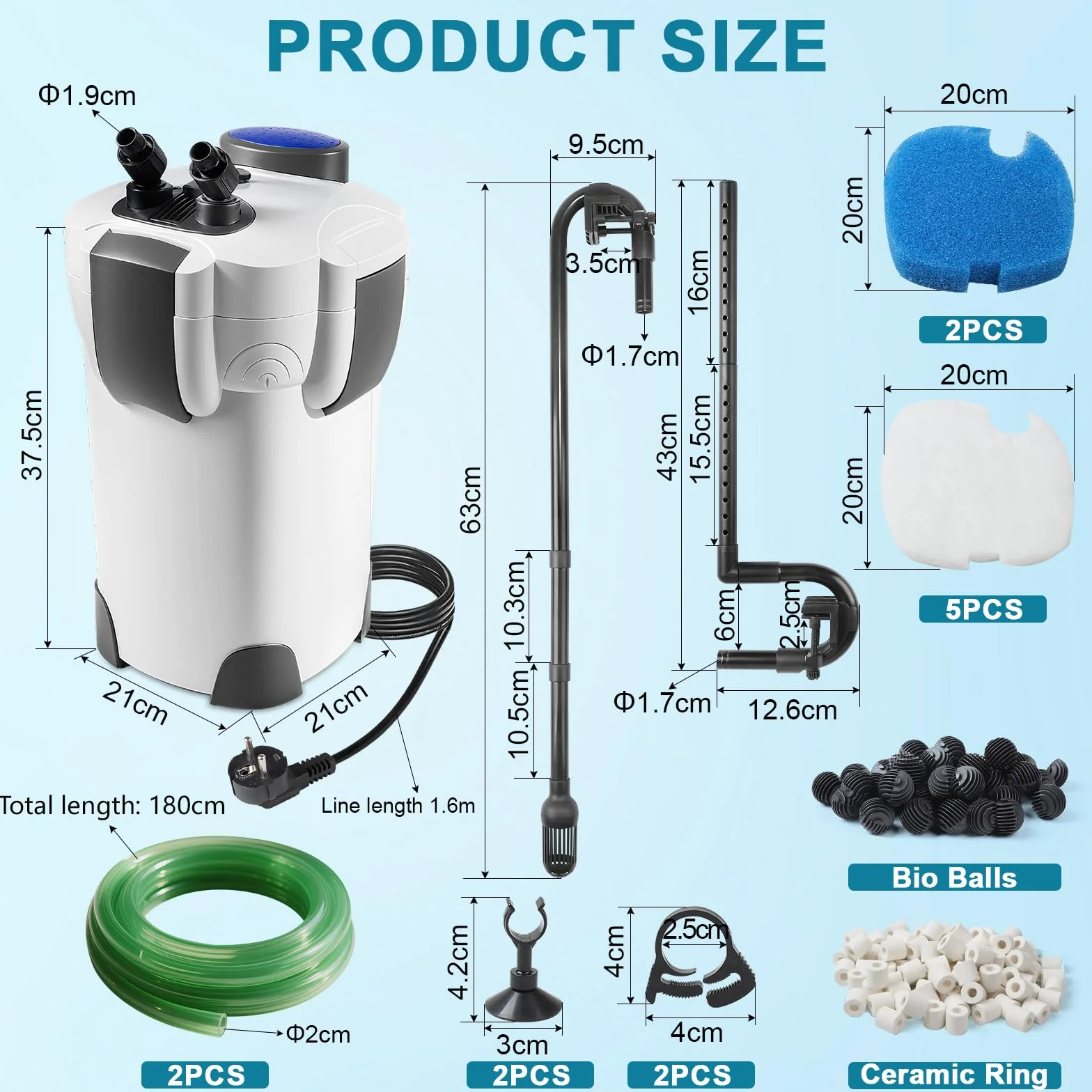 EXLECO Filtre Extérieur Aquarium 1000L/H 18W Pompe Externe Réglable 3 Étapes HW-302