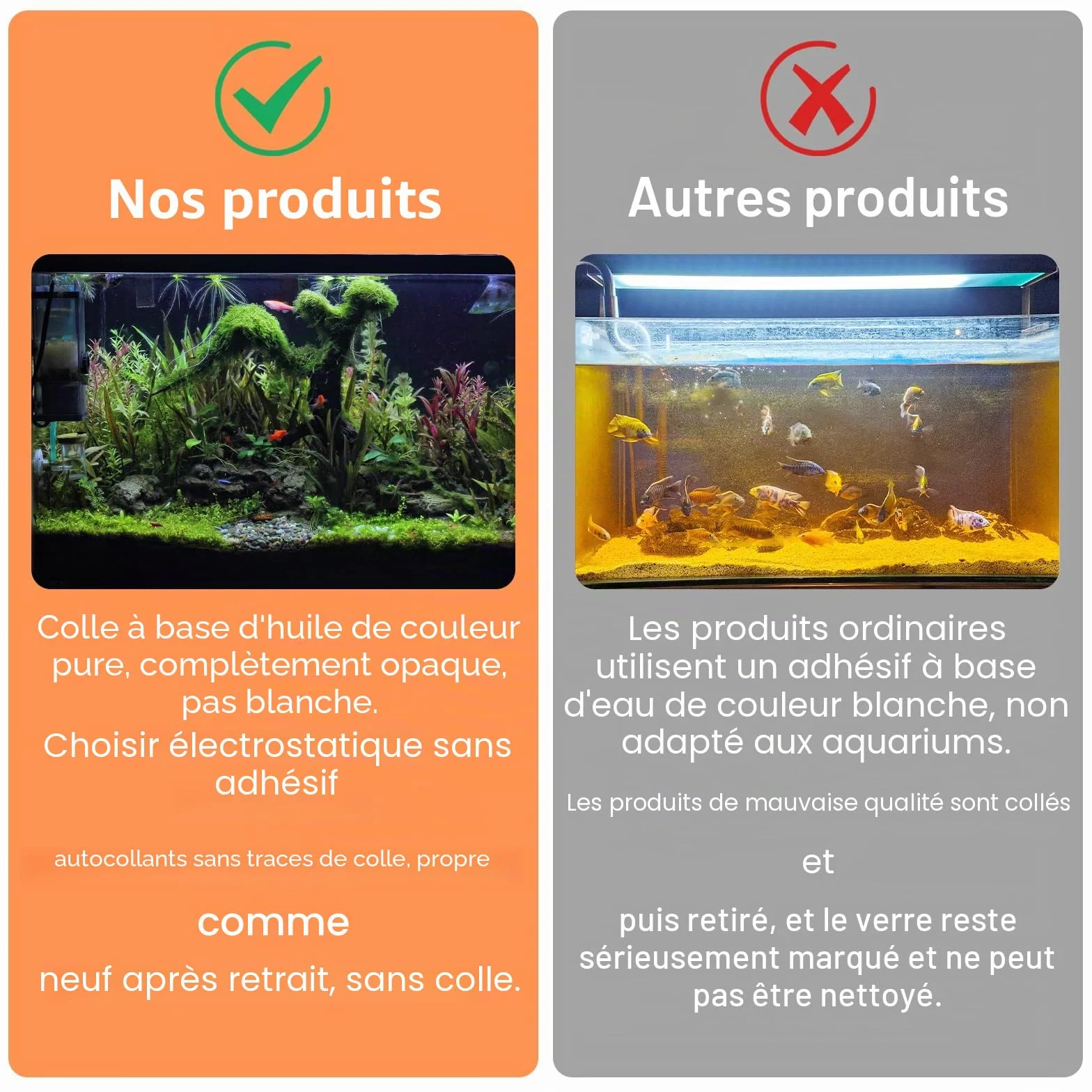 Fond d'aquarium noir 40 x 200 cm adhésif statique pour aquarium