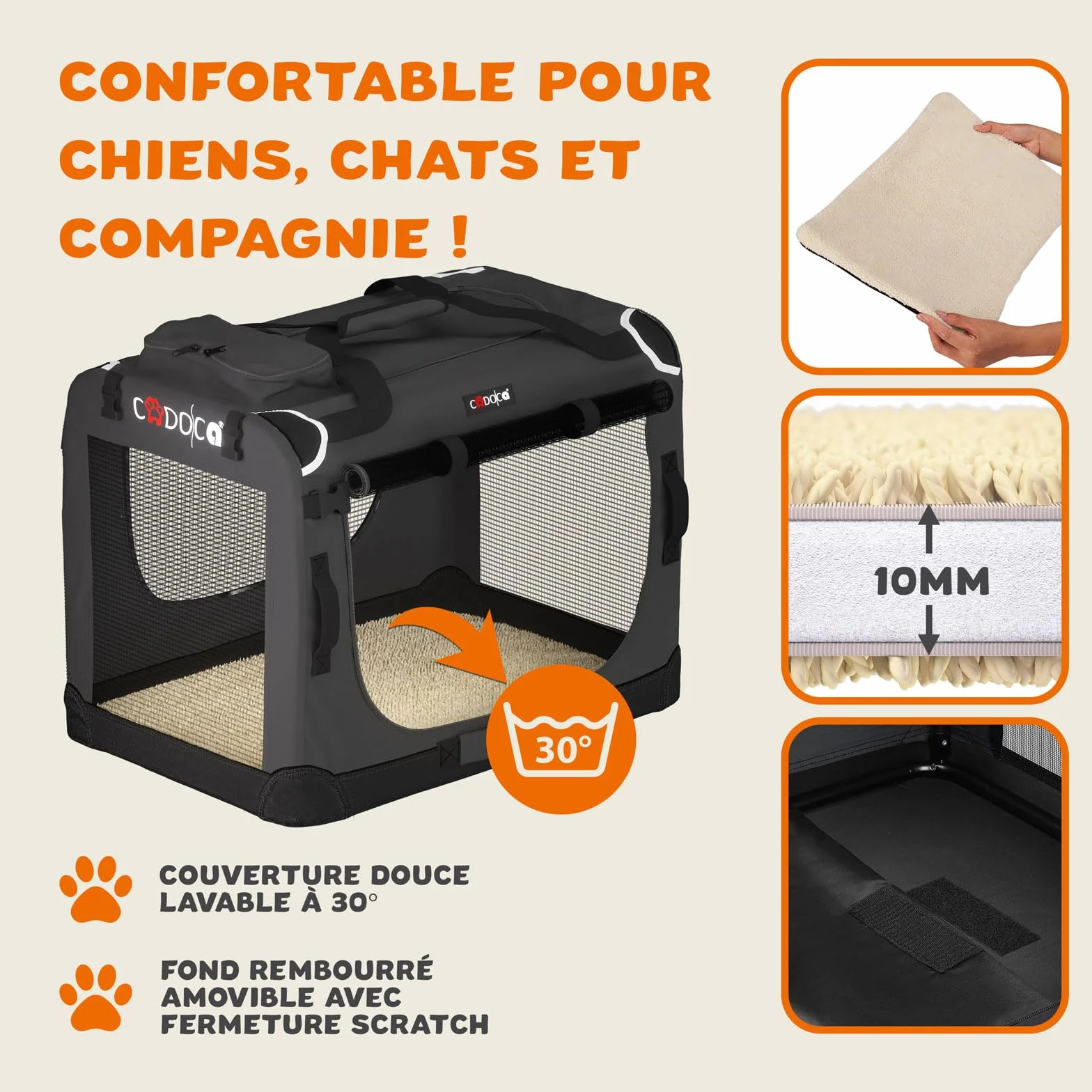 CADOCA Cage de Transport XL Anthracite pour Animaux Chien Chat Rongeur Respirant Pliable