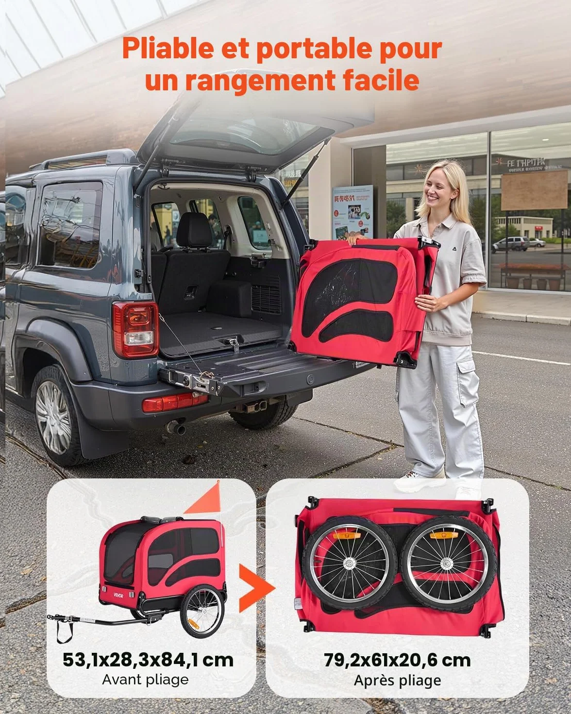 VEVOR Remorque de Vélo Chien Pliable Charge 45 kg Porte Animaux de Compagnie de Vélo Cadre Facile à Plier avec Roues à Dégagement Rapide, Coupleur de Vélo Universel,Réflecteurs, Drapeau