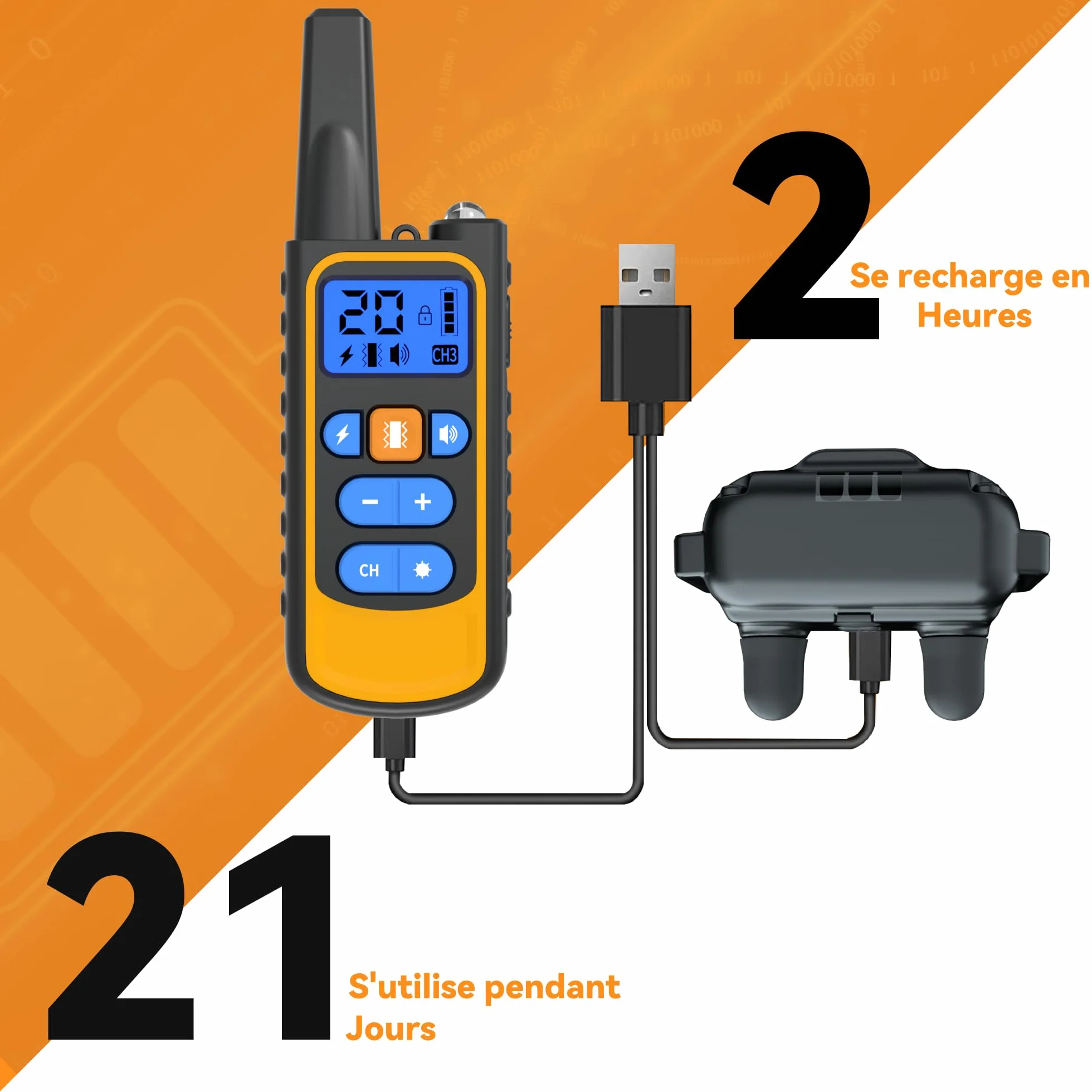Meloive Collier de Dressage pour Deux Chiens,Collier Rechargeable avec Contrôle Manuel Portée 3000 Mètres,4 Modes d'Entraînement Choc Électrique/Sonore/Vibration/Lumière,IPX67 Résistant à l'eau