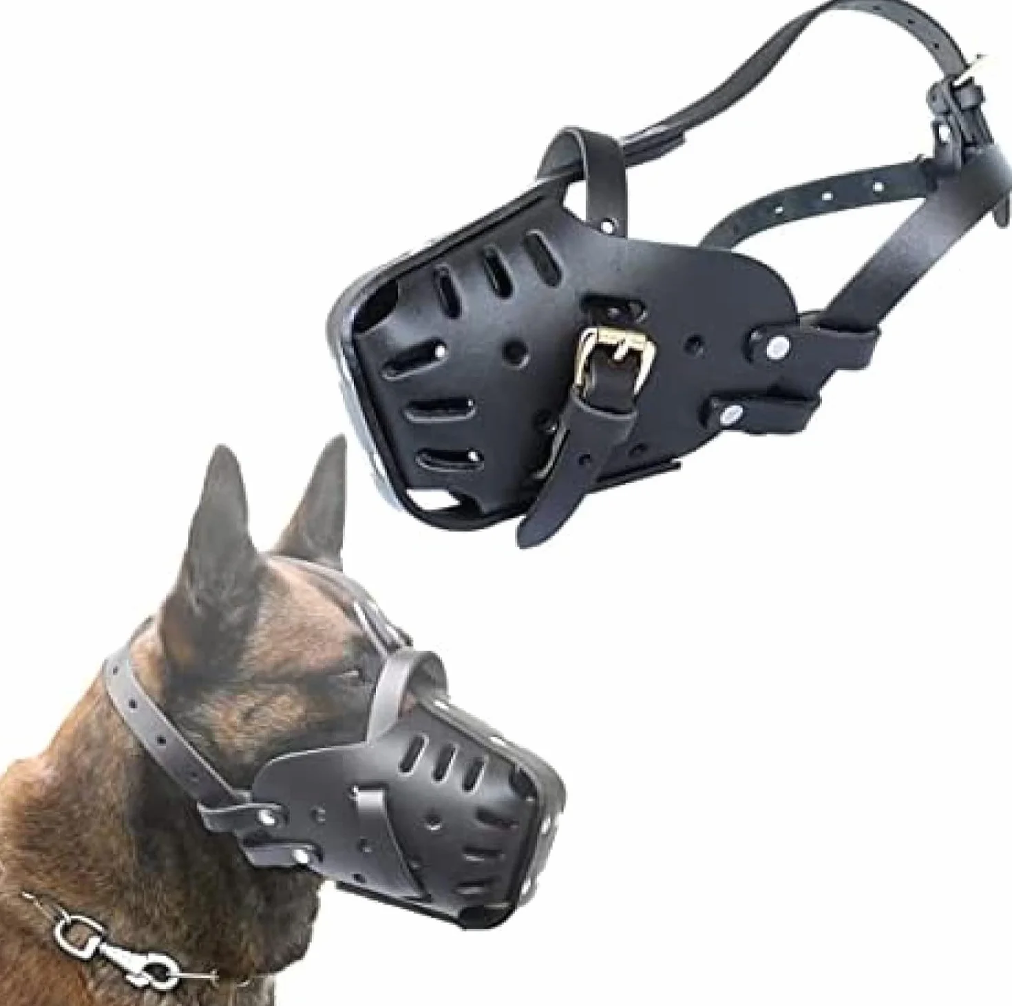 Muselière pour Chien Berger Allemand Malinois, Protège-Dents en Cuir pour Mordre, Mâcher, Mâcher, Respirant, Réglable pour Chiens De Taille Moyenne,Pleasant63