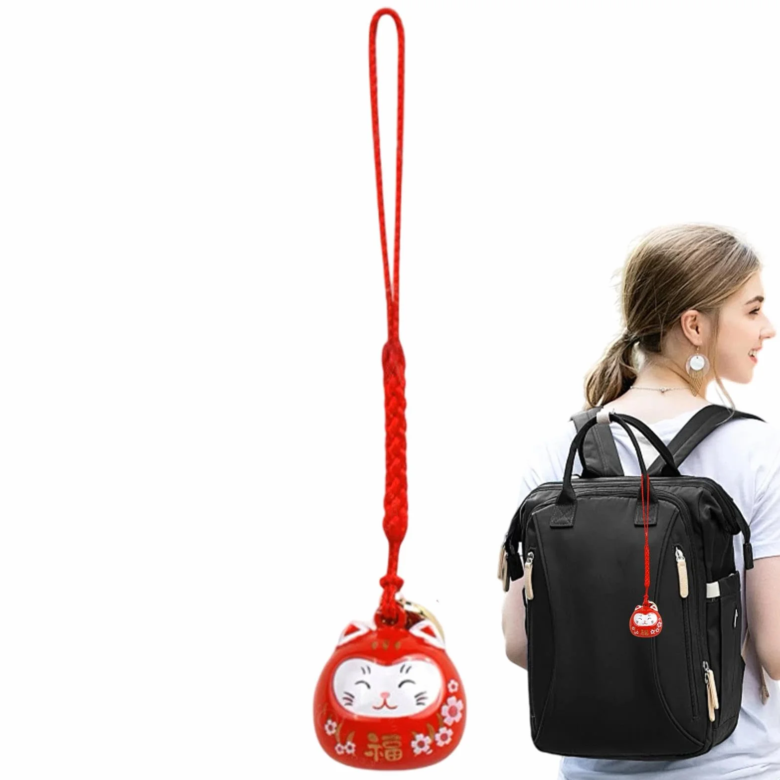 Pendentif porte-clé chat porte-bonheur pour téléphone - Symbole bonheur richesse
