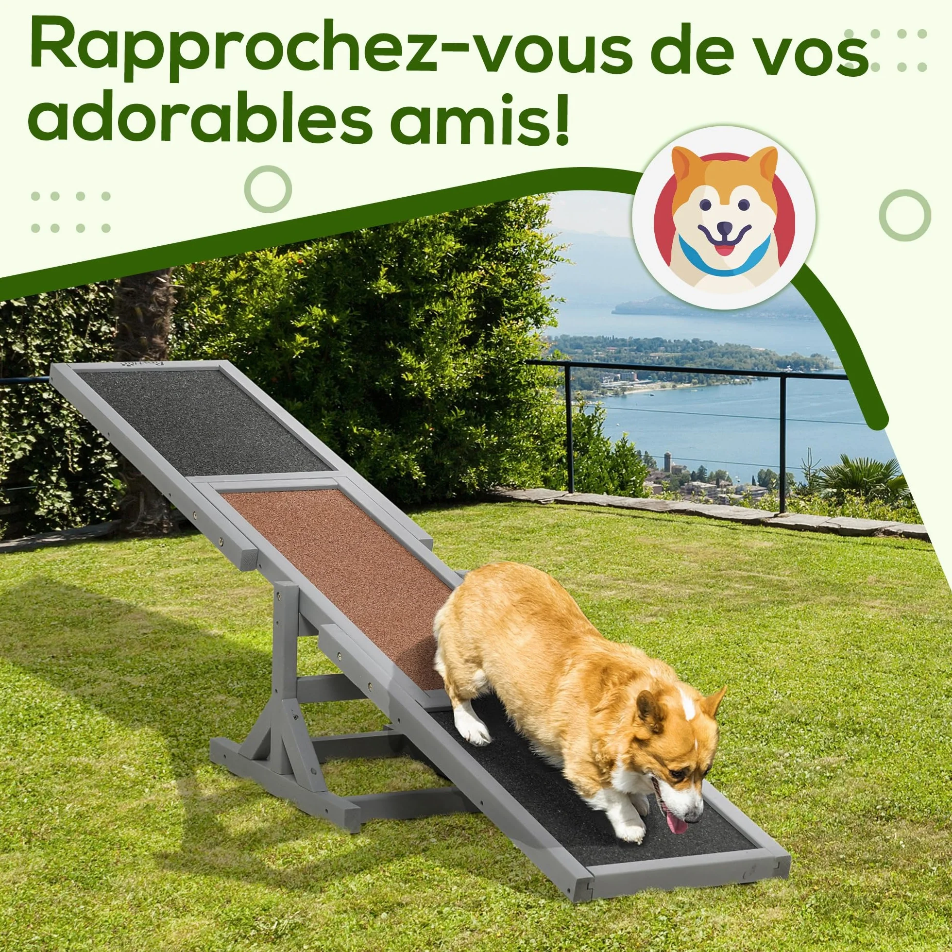 PawHut Agility Sport pour Chien Bascule - Bascule pour Chien - équipement Entrainement Chien - Bois pré-huilé Feutre bitumé antidérapant Gris Noir