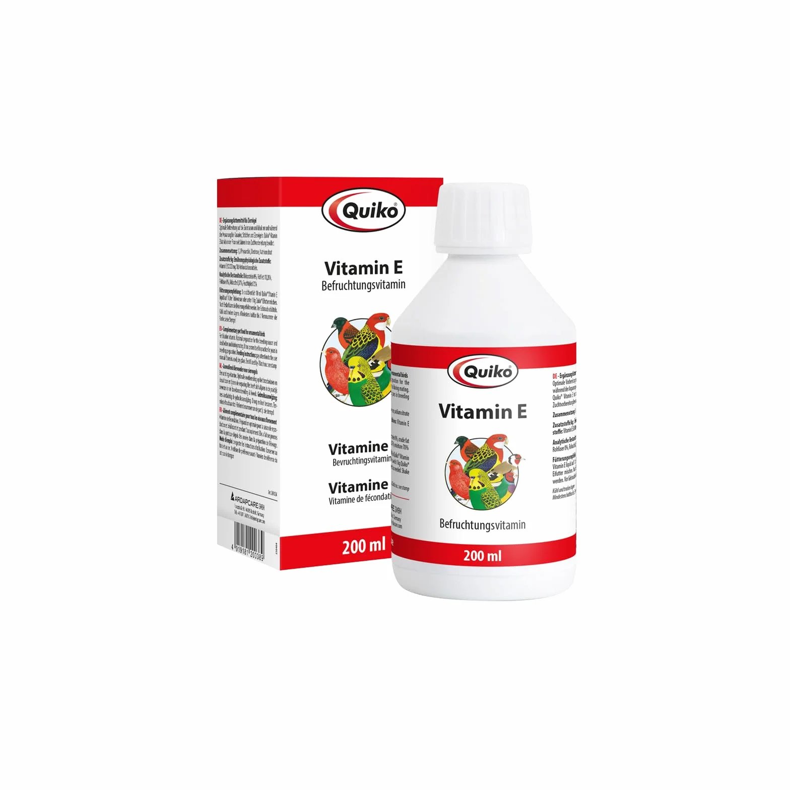 Quiko Vitamine E 200ml Liquide pour Oiseaux d'ornement, Pigeons Voyageurs & Poules