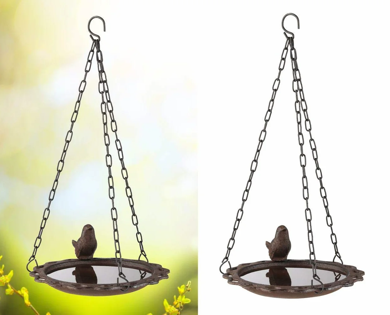 Abreuvoir à oiseaux en fonte pour jardin, suspendu 1 pièce