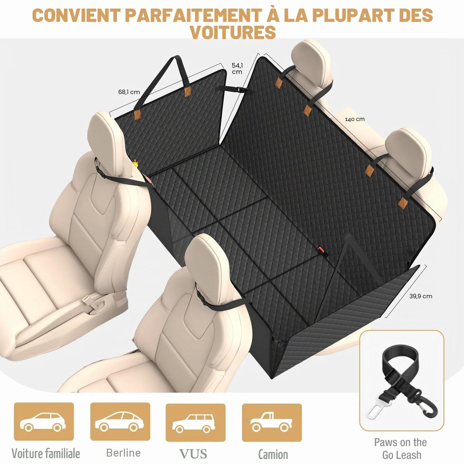 Housse Voiture Chien Lekeinchi Base Rigide Résistant Aux Rayures Imperméable Noir