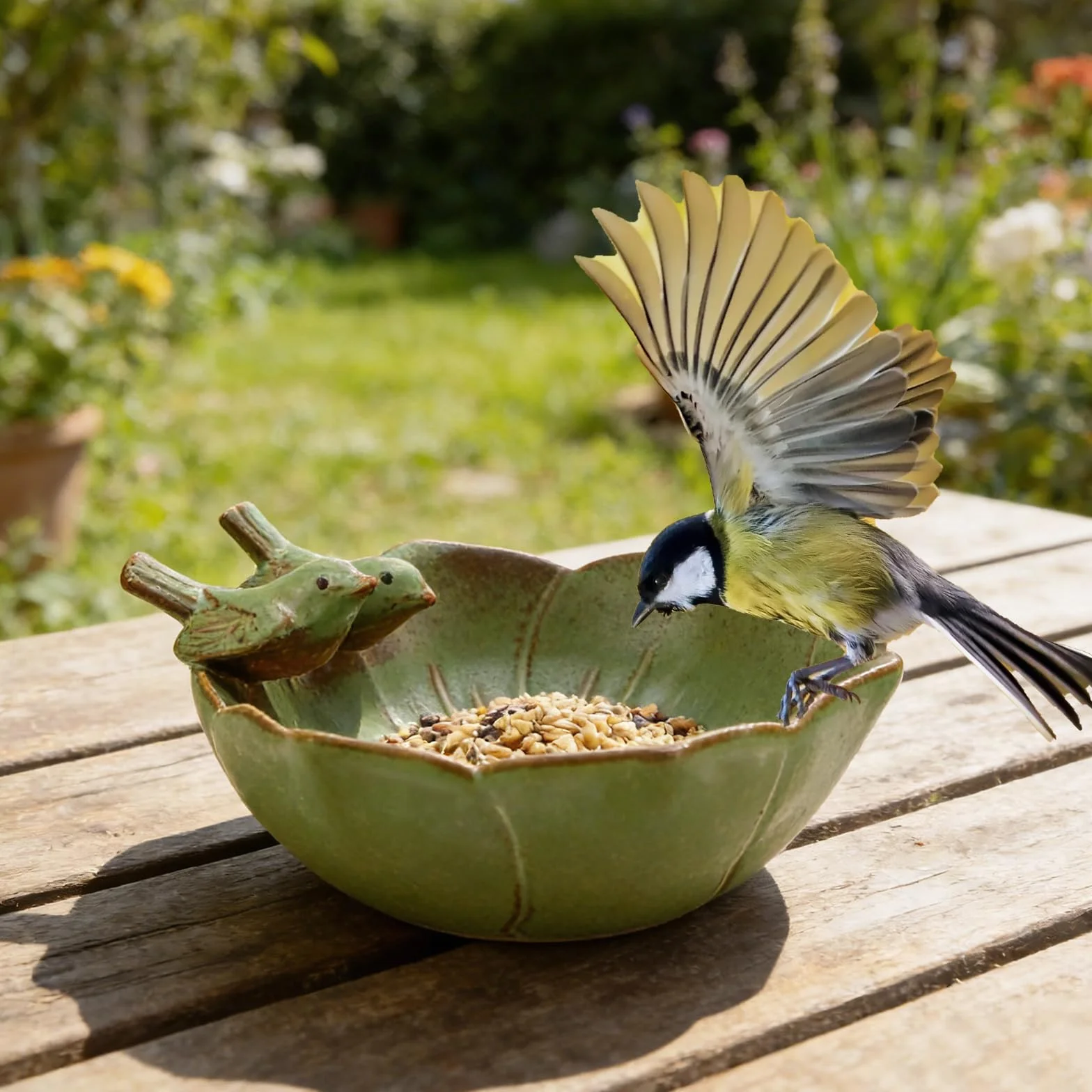 Abreuvoir Oiseaux Céramique Mangeoire Oiseaux Extérieur Bain d'Oiseaux