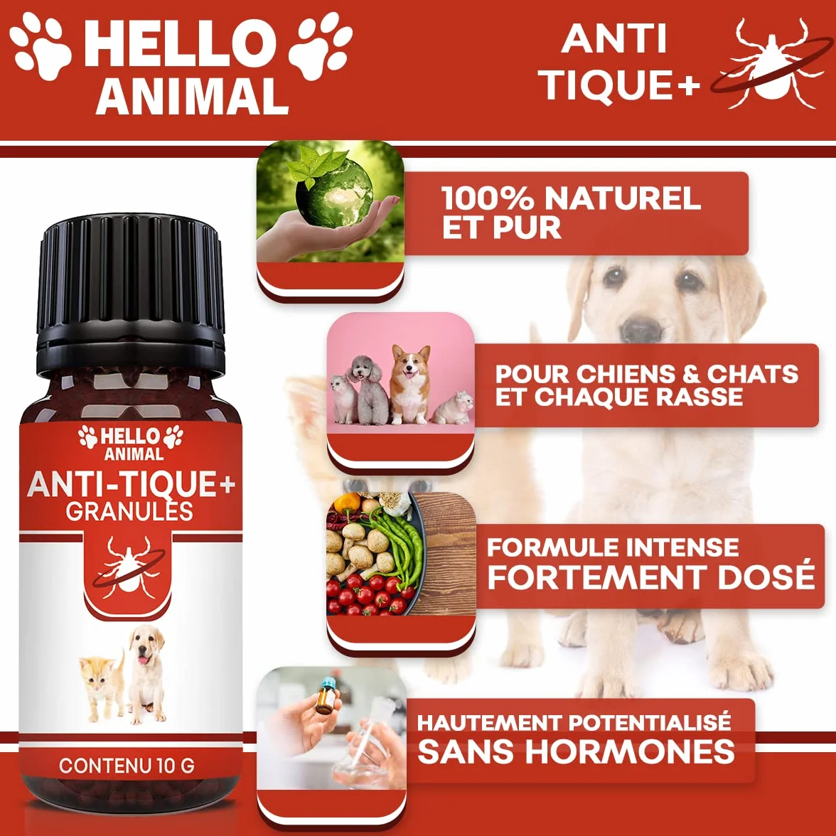 HelloAnimal Anti-Tique granules pour Chien et Chat Contre tiques 10g