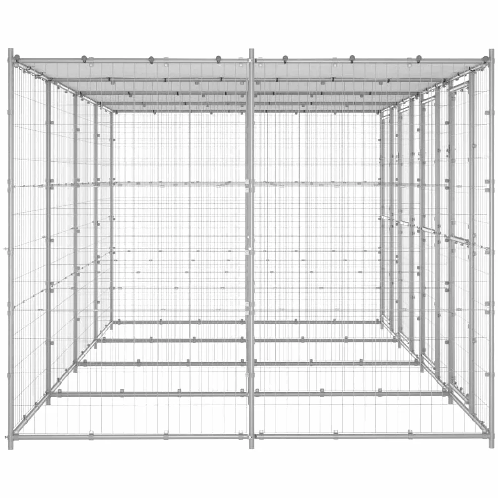 Toshilian Chenil d'extérieur pour Chien, Enclos Niche Cage pour Chien Métal Acier galvanisé avec Toit 9,68 m² Argent