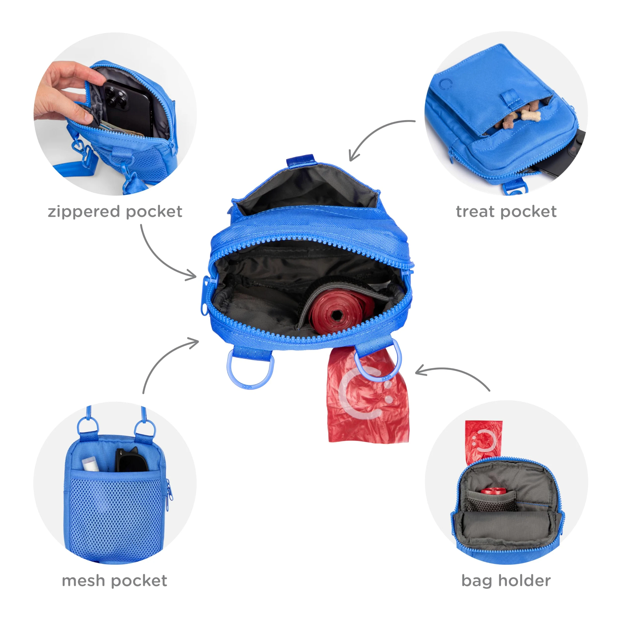 Ubbi Pochette à friandises pour Chien, entraînement Mains Libres, Distributeur de Sacs à déjections Canines intégré, Plusieurs Positions de Sangle réglables, Bleu