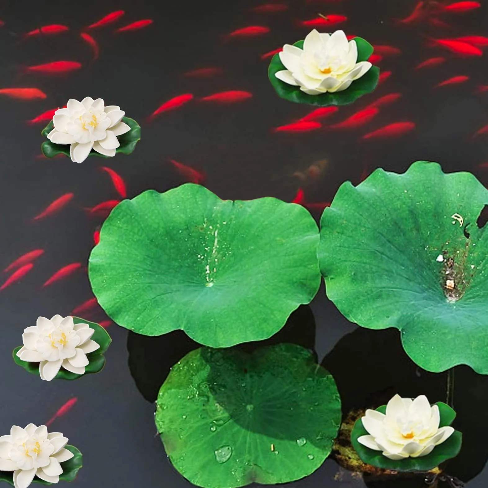 Nénuphars flottants artificiels mousse pour aquarium décorations flottantes (Blanc)