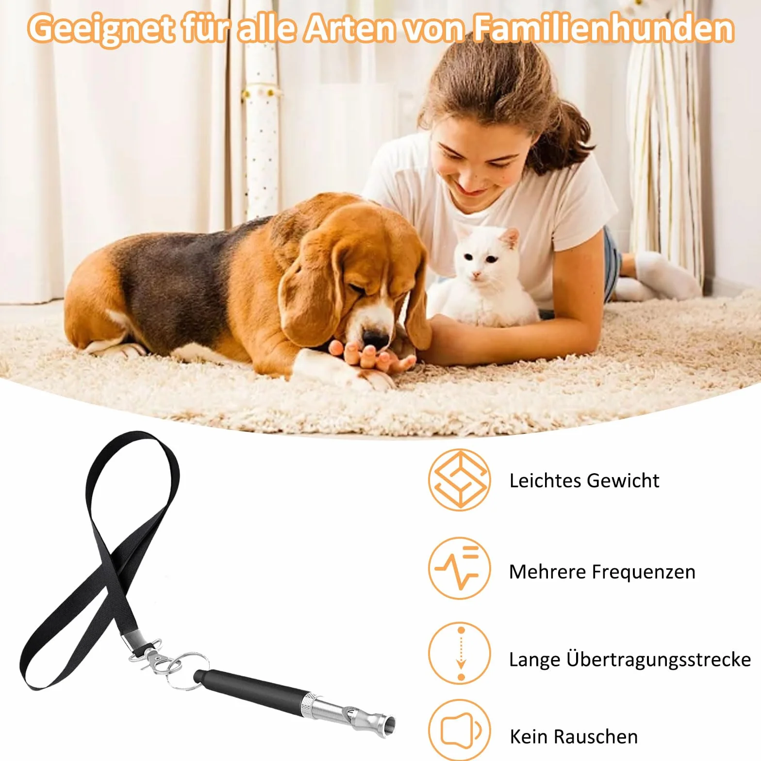 Sifflet pour chien à haute fréquence silencieux - Accessoire anti-aboiement ultrasonique avec cordon - Noir