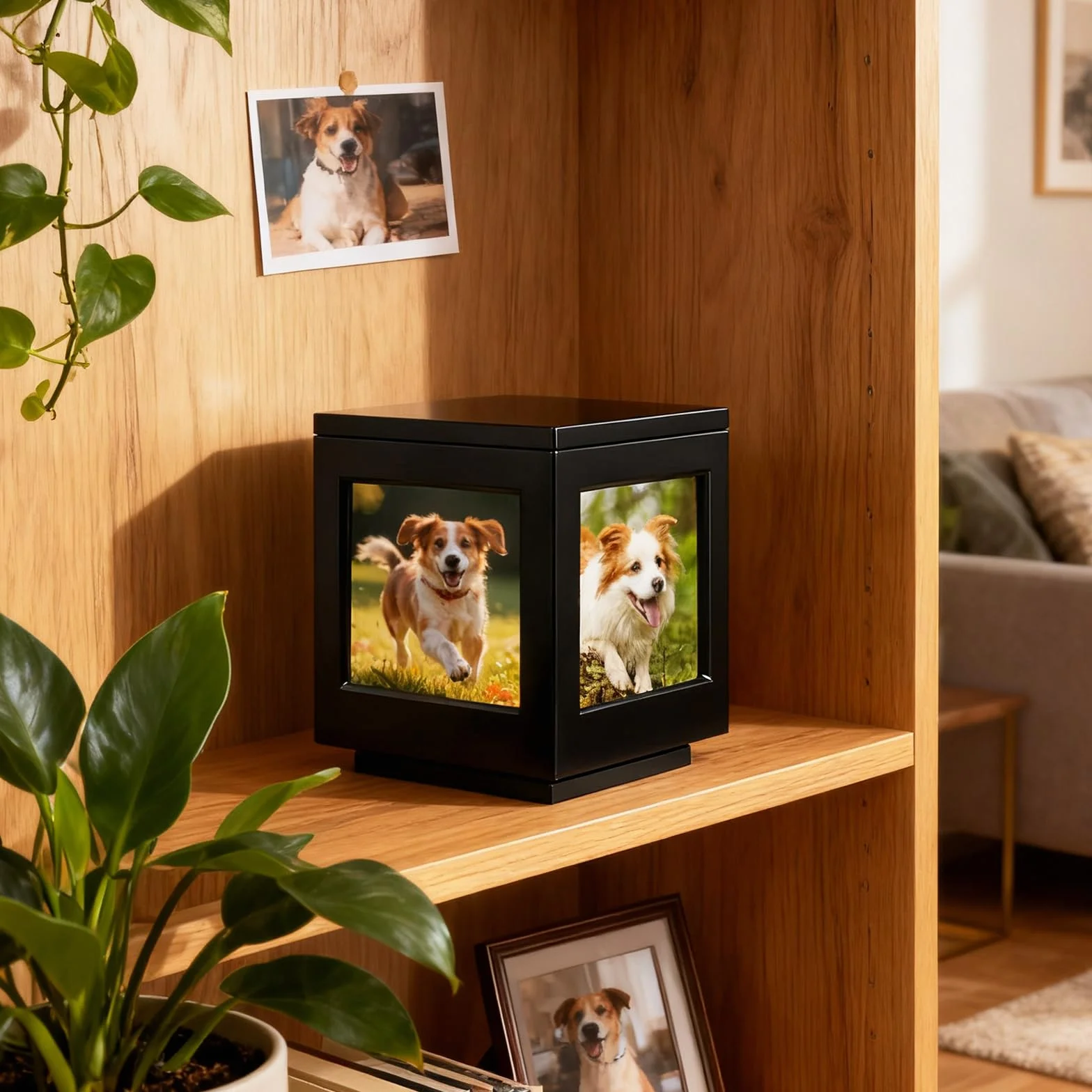 Urne Funéraire pour Chien en Bois avec Cadre Photo, Urne pour Animaux de Compagnie Commémorative Personnalisée