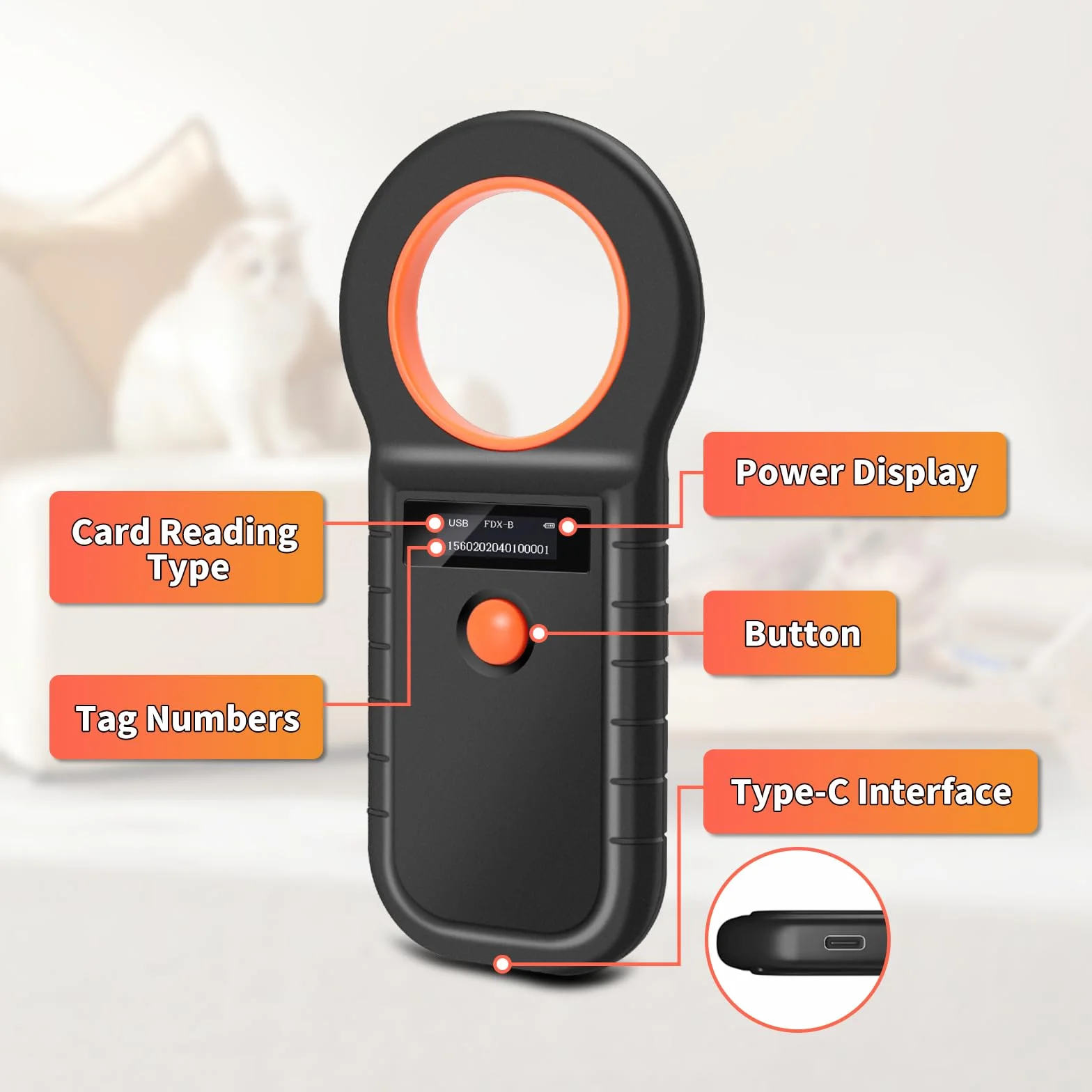 Lecteur de Puces OLED pour Chiens et Chats, Scanner de Micropuces USB Rechargeable EMID FDX-B ISO 11784 11785