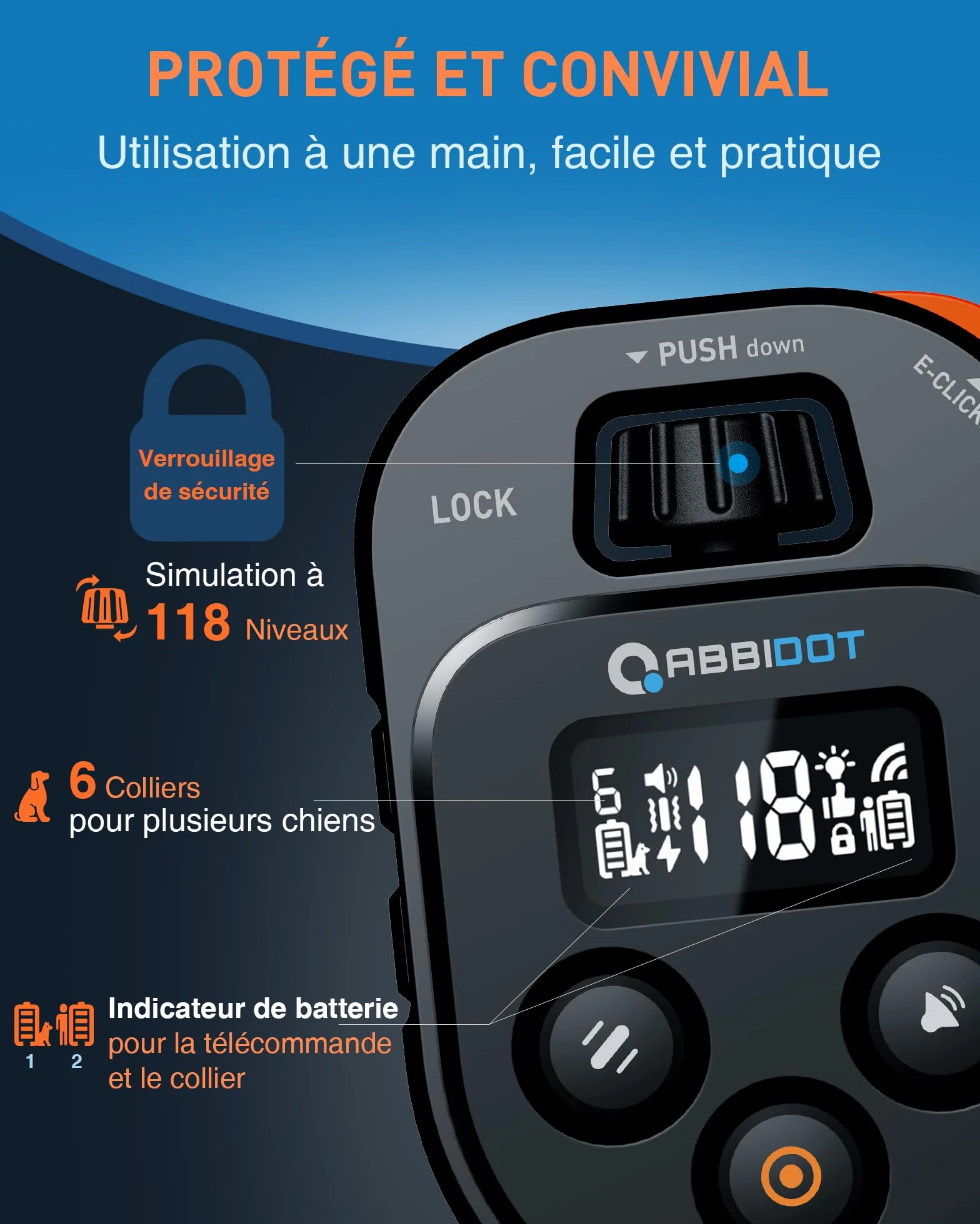 ABBIDOT Collier de Dressage pour Chien - Portée de 3.2 Km, 3 Veilleuses, 178 Niveaux avec 4 Modes, Clicker électrique, Collier électrique Rechargeable pour Petits et Grands Chiens (Noir, 1 Collier)