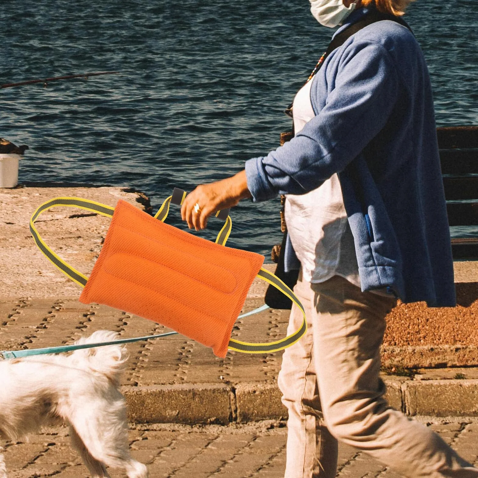 Manchon Résistant aux Morsures pour Dressage de Chiens Mordants Coussin à Mâcher Professionnel en Tissu Doux Orange