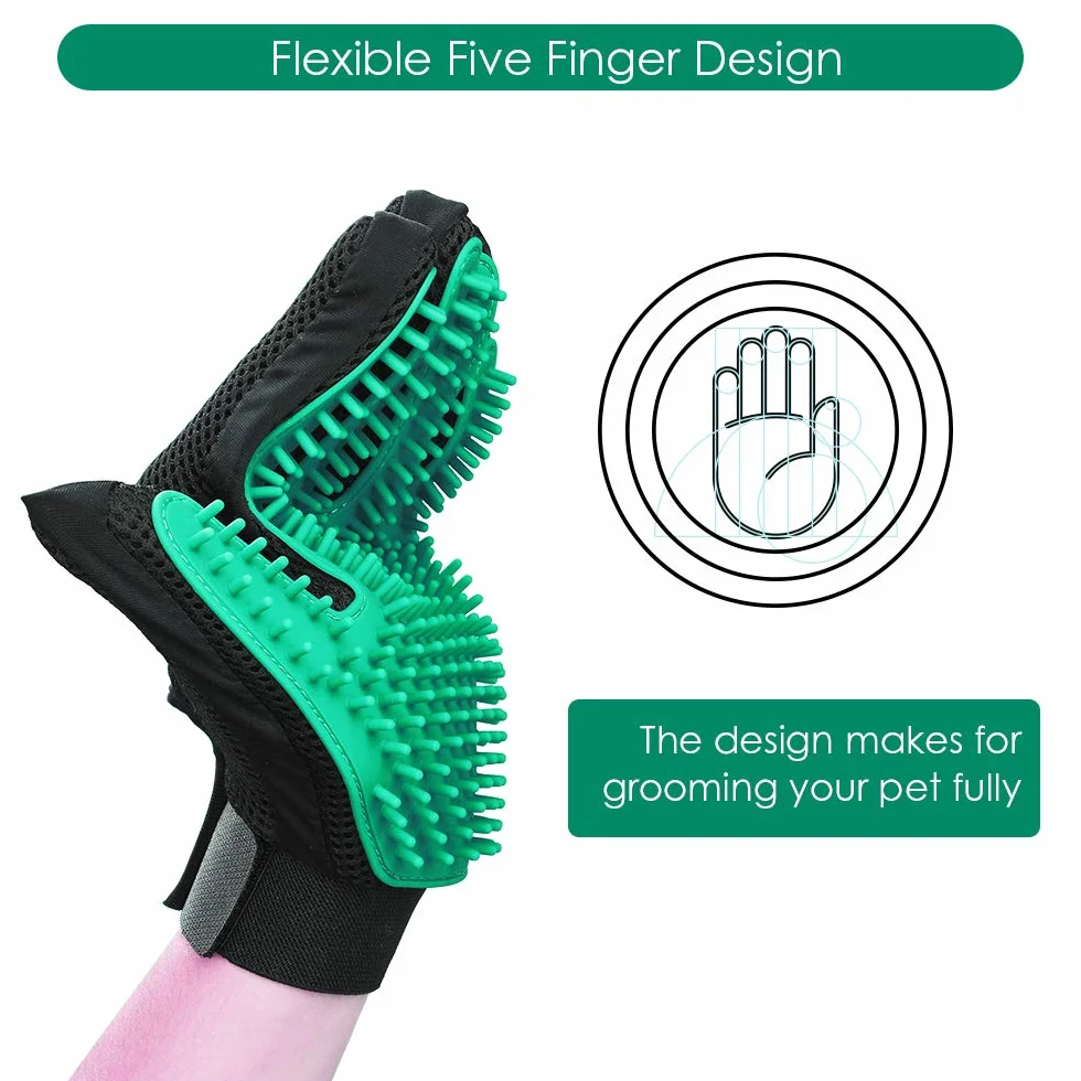 DELOMO Gants de Toilettage pour Animaux - Brosses Douces pour Chats - 1 Paire (Vert)