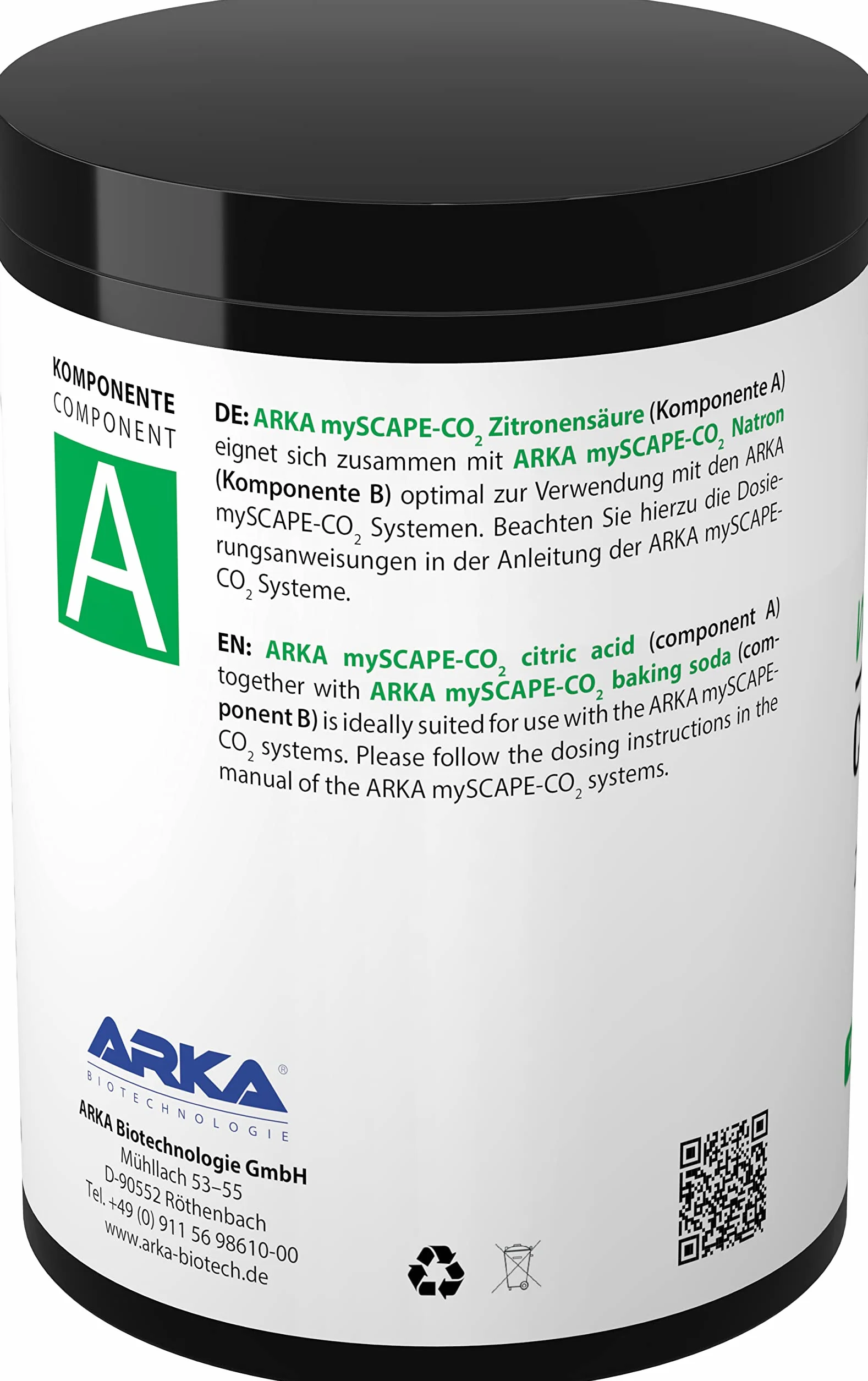 ARKA Recharge CO2 Aquarium mySCAPE-CO2 Refiller 2×600 g Acide citrique Bicarbonate Engrais CO2 Diffusion Stable