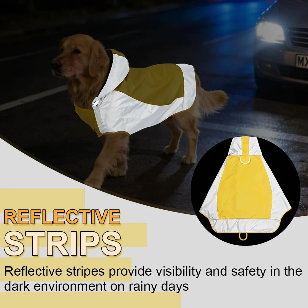 AOOWU Manteau de Pluie imperméable pour Chien avec Bandes réfléchissantes, Veste de Pluie réglable Petite Moyenne Grande Taille