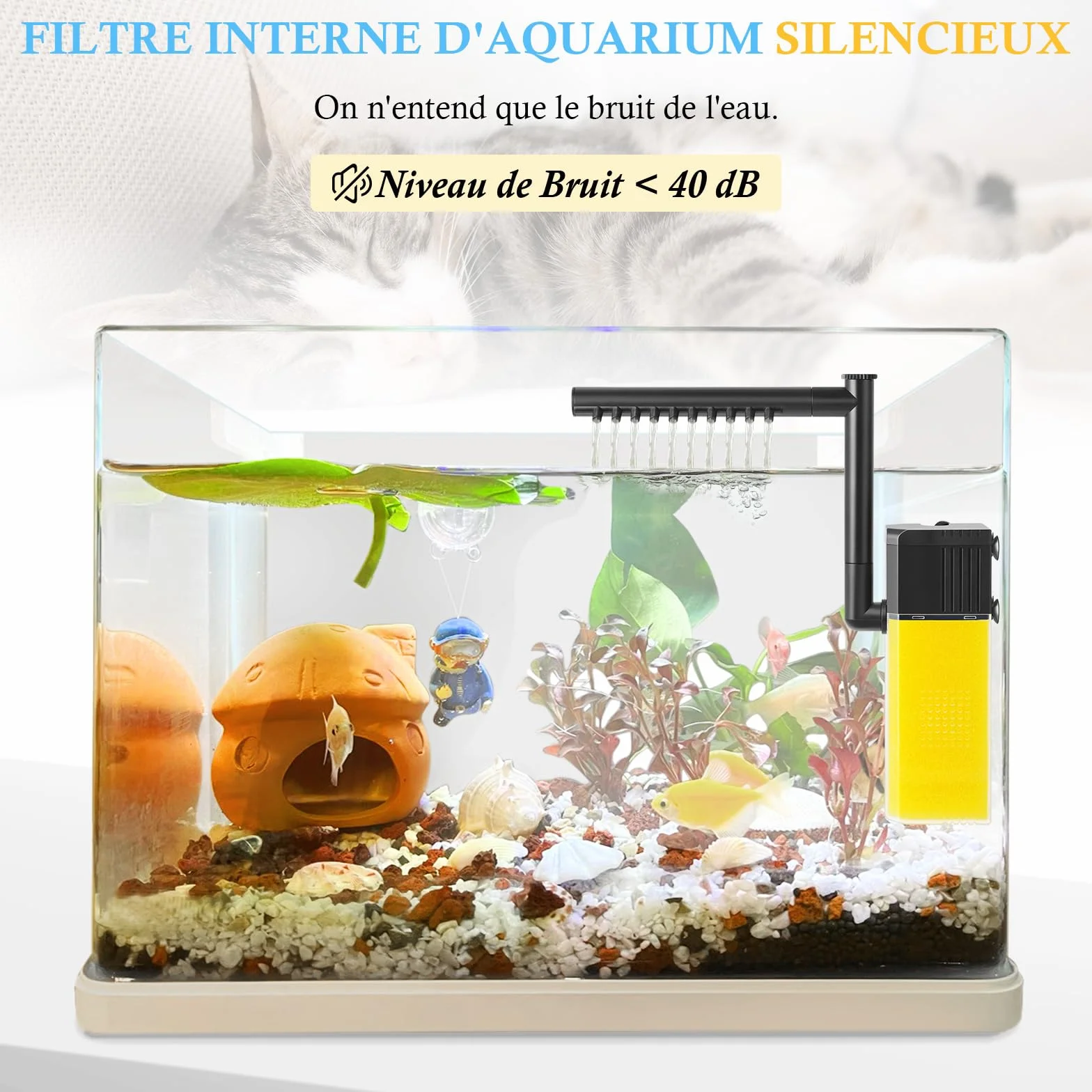FEDOUR Filtre Immersible pour Aquarium 8W 16W Silencieux avec Barre de Pulvérisation 15-300L