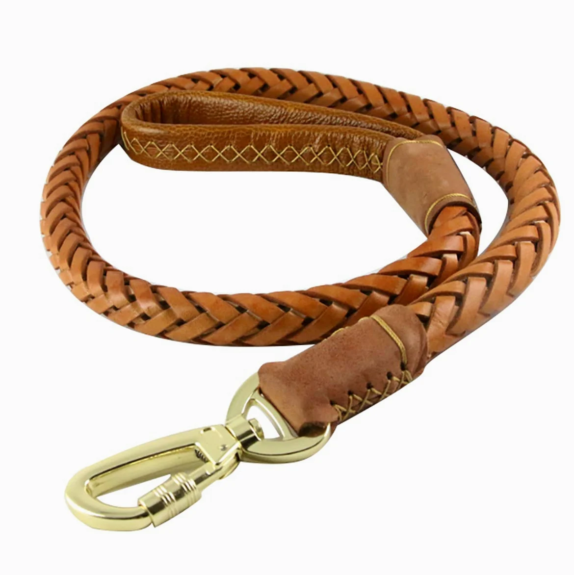 Laisse pour chien en cuir véritable de 1,1 m de long et 2,5 cm de large avec poignée souple tressée pour chiens de taille moyenne et grande (1,9 m)