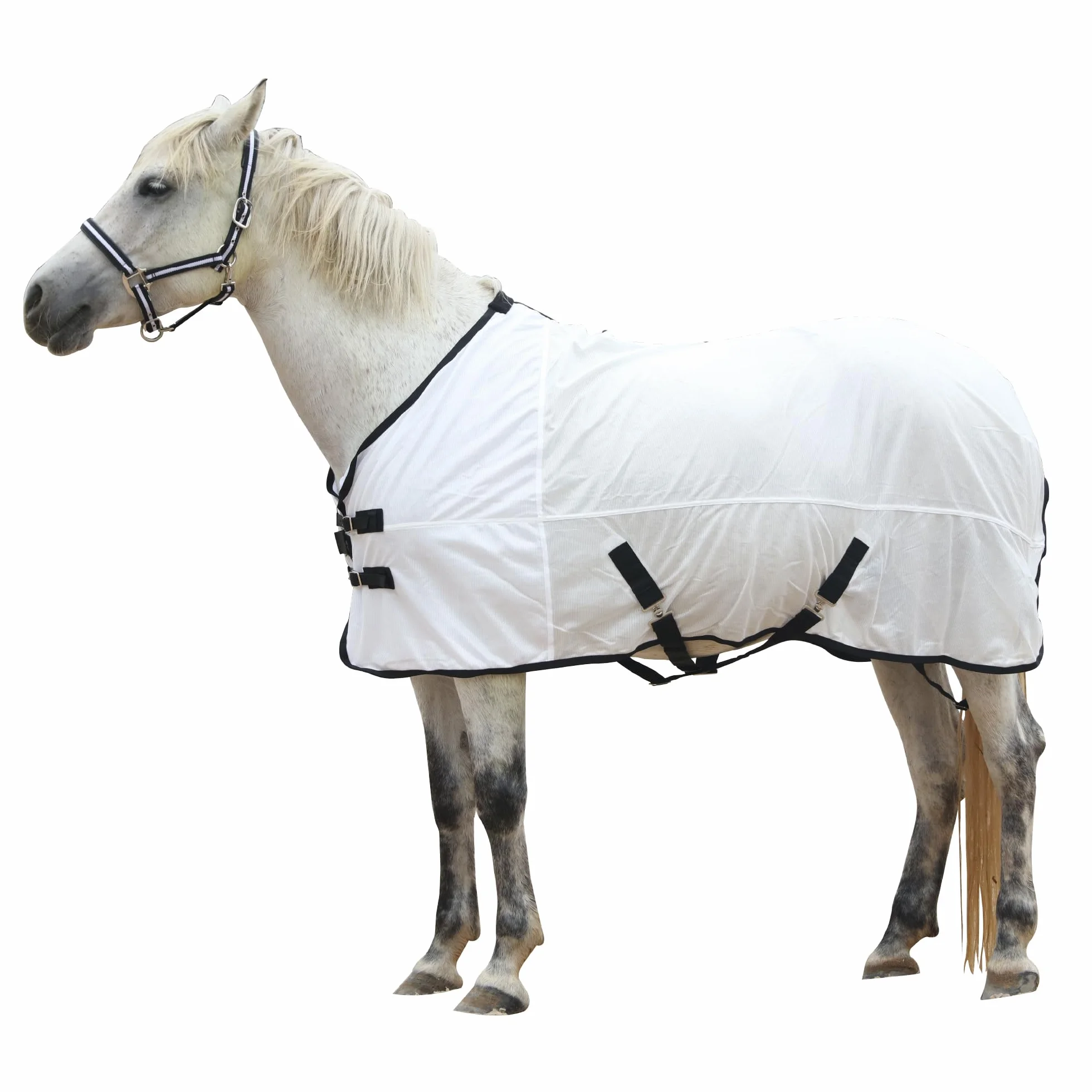 Couverture Anti-Mouches pour Chevaux 130cm Blanc Protection UV Légère Respirante Ajustement Réglable