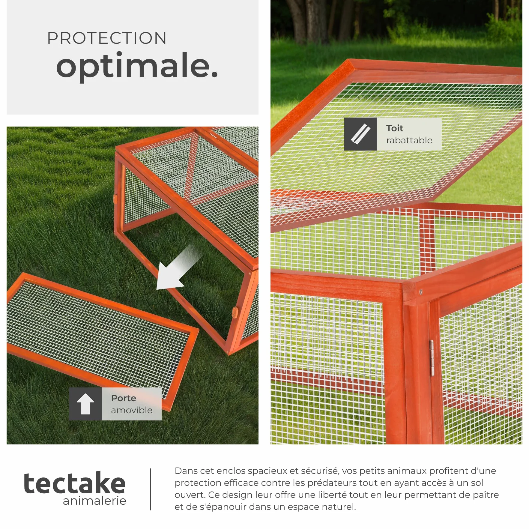 Tectake Clapier Lapin Exterieur 181x90x48 cm Bois imperméable Cage Rongeurs avec Parc XXL 2 Portes Toit ouvrant