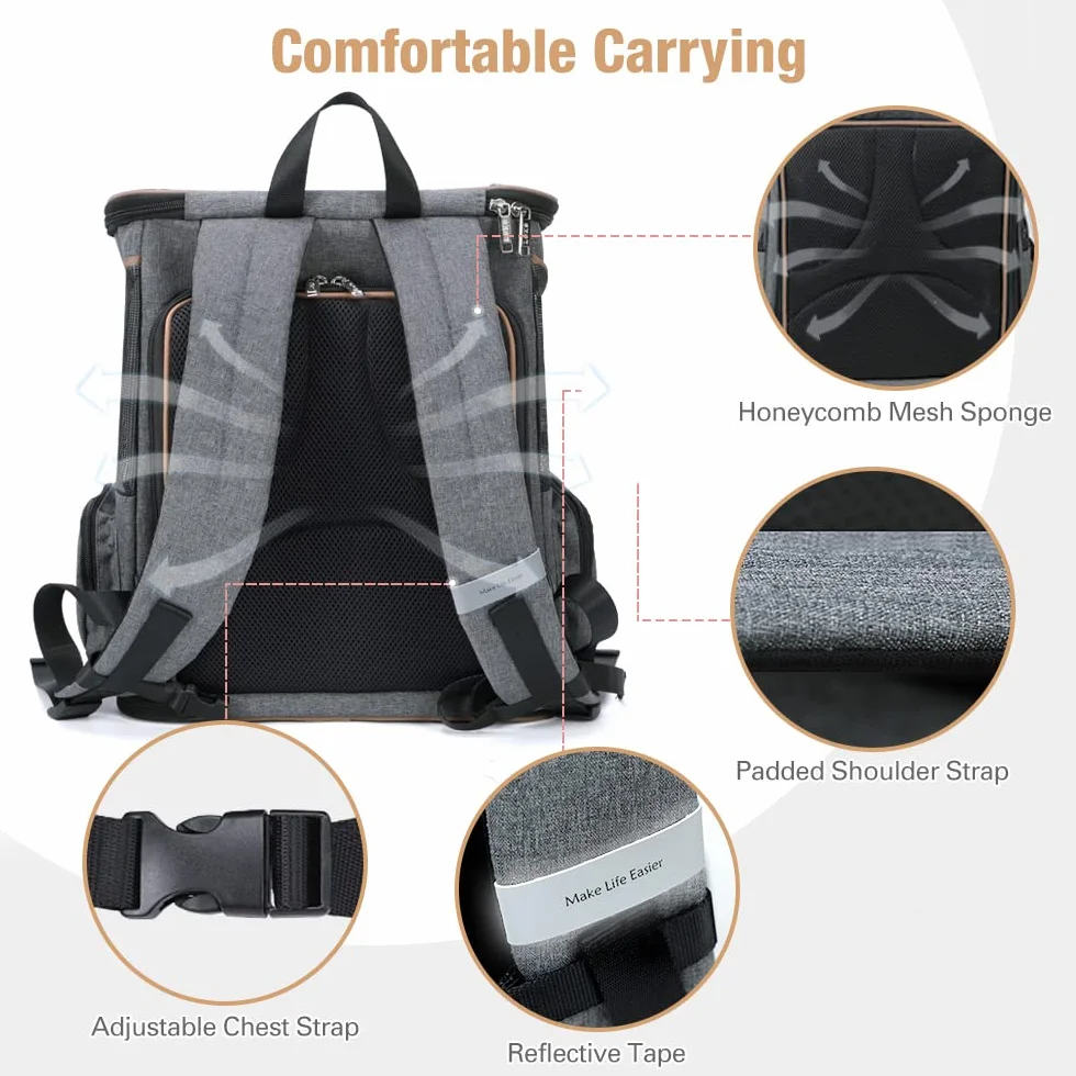 Lekesky Sac à dos, extensible, pour chat et petit chien, avec laisse de sécurité intérieure et 2 tapis pour animaux de compagnie, gris