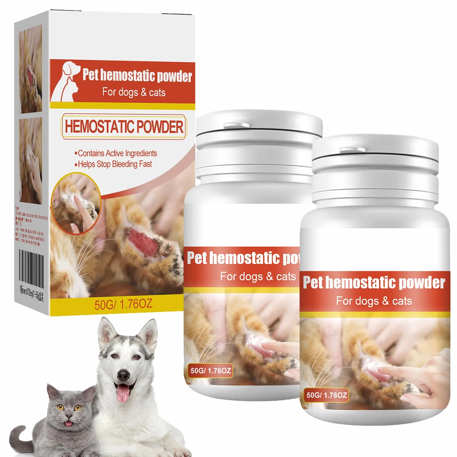 Poudre Hémostatique pour Chiens, Chats, Lapins, Cochons d'Inde, Oiseaux - Arrête Saignement des Pattes