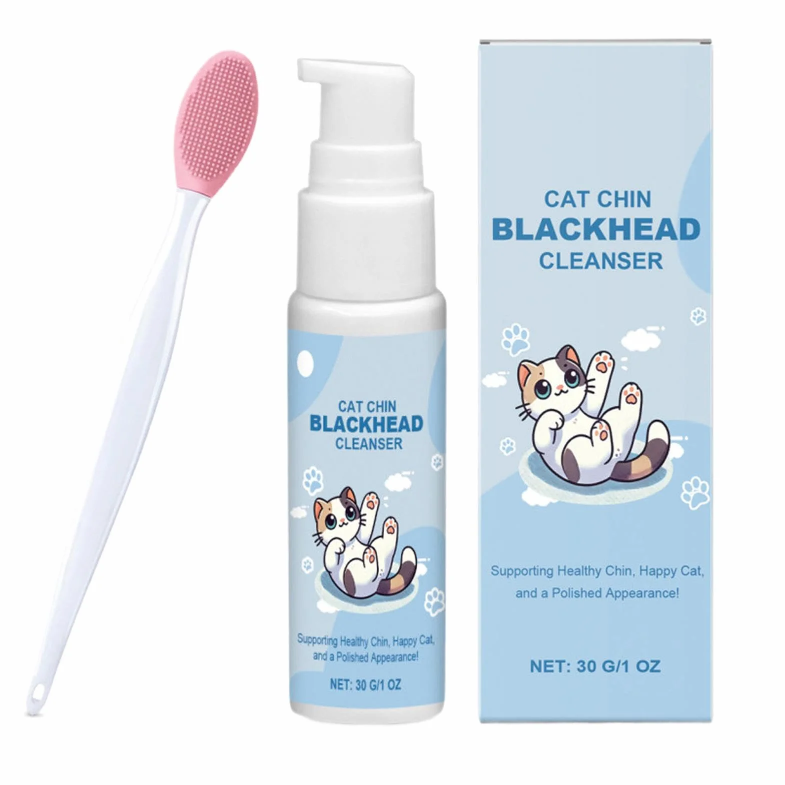 Crème pour l'acné de chat 30 g Kit de soins pour le menton avec brosse de nettoyage