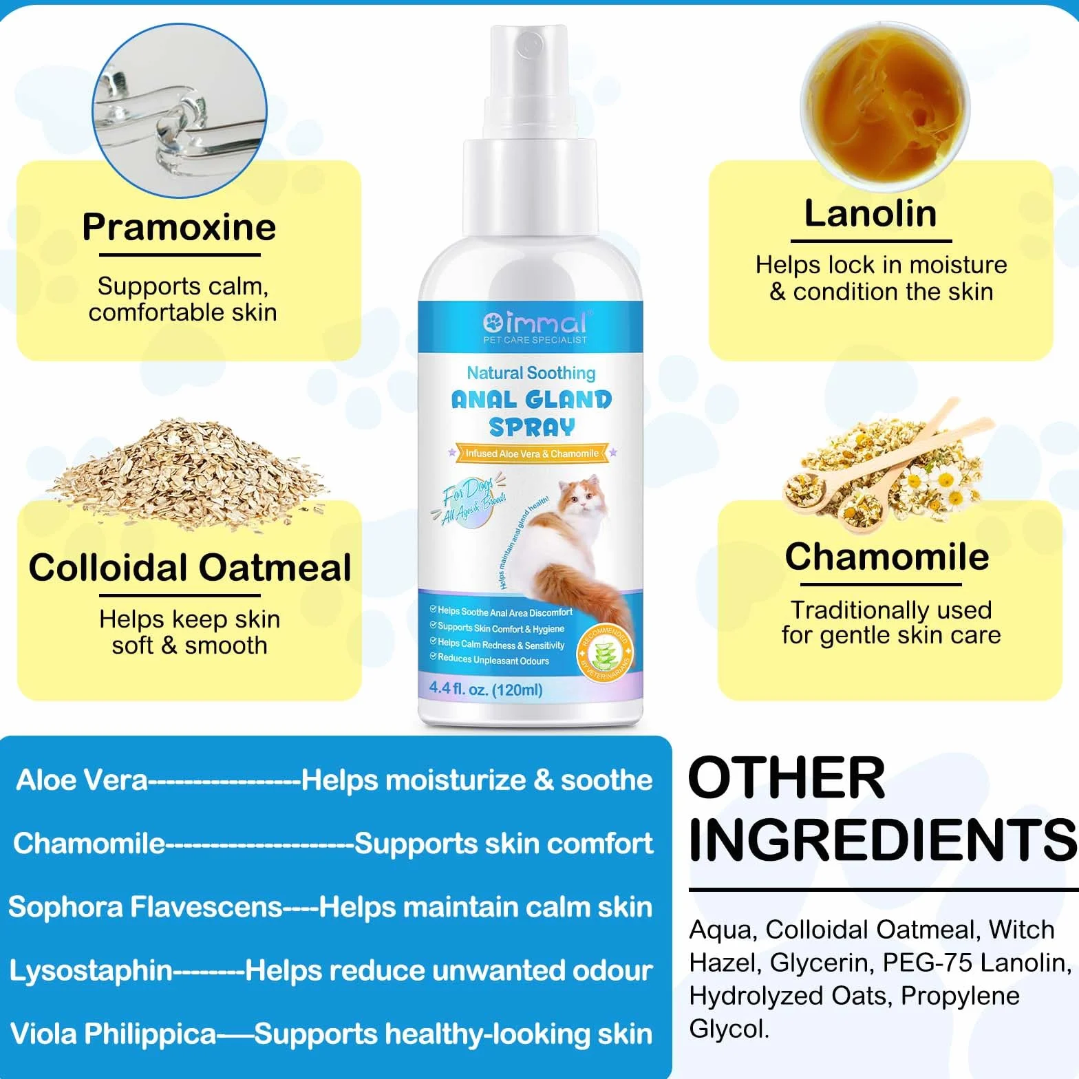 Spray glandes anales chats soulage démangeaisons inflammation douleur anti-odeur