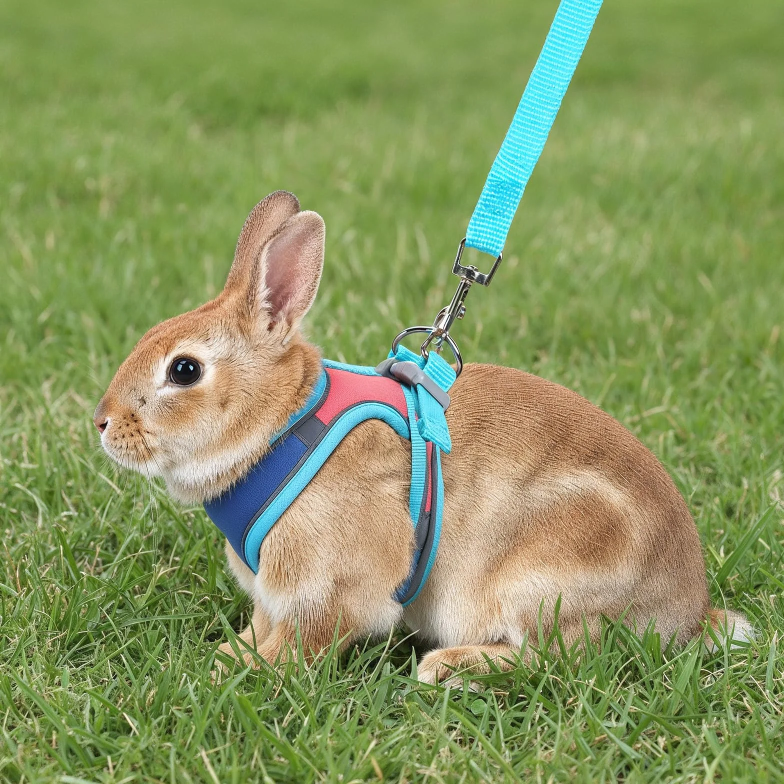 Harnais souple pour lapin avec laisse réglable pour lapin - Accessoires pour chatons - Harnais pour chats et autres petits animaux de compagnie - Bleu, M