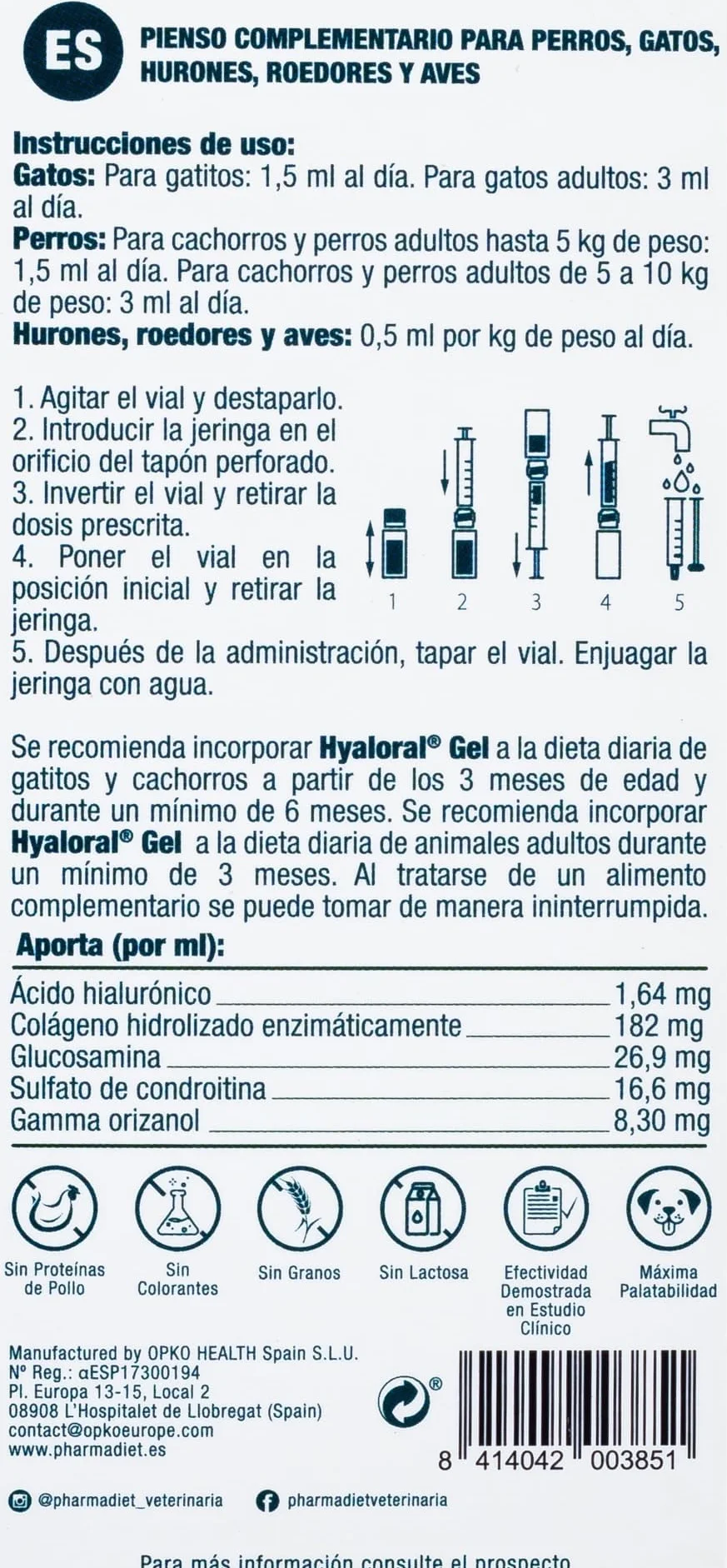 FARMADIET HYALORAL Gel CACHORROS Gatos 50ML