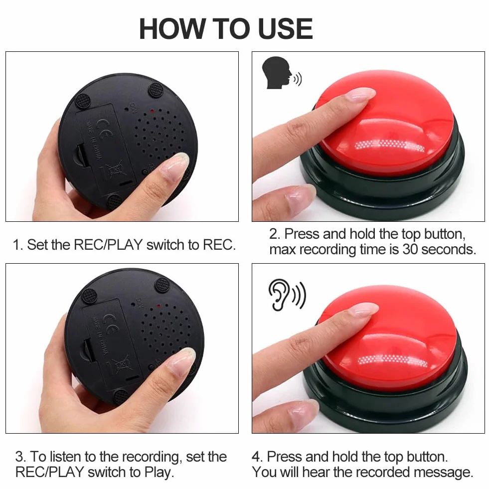 Cerioll Buzzer Enregistrable, Buzzer Chien Sonore et Lumineux, 2 Pièces Bouton Communication